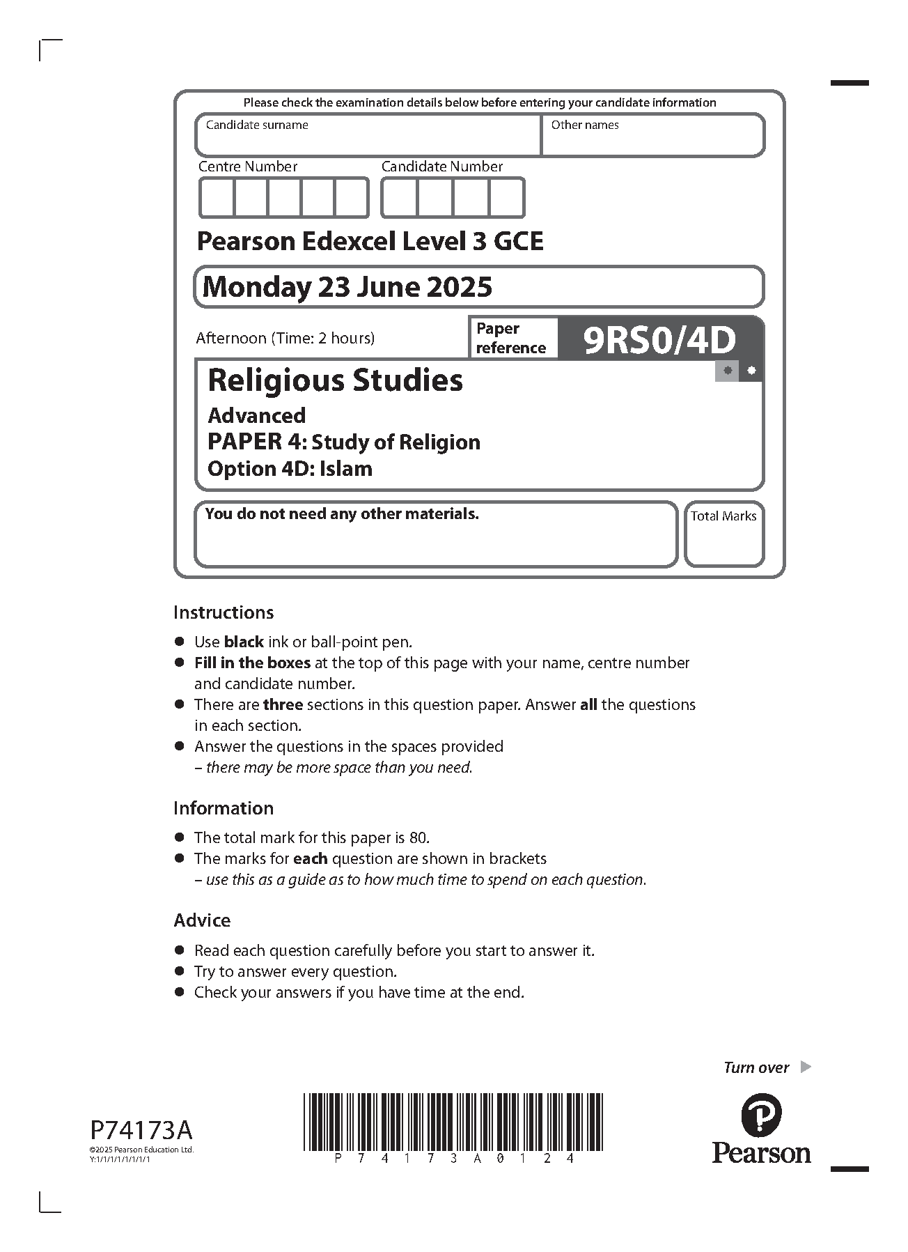 Pearson Edexcel A Level Religious Studies Paper 4D 2025 QP IMG-1