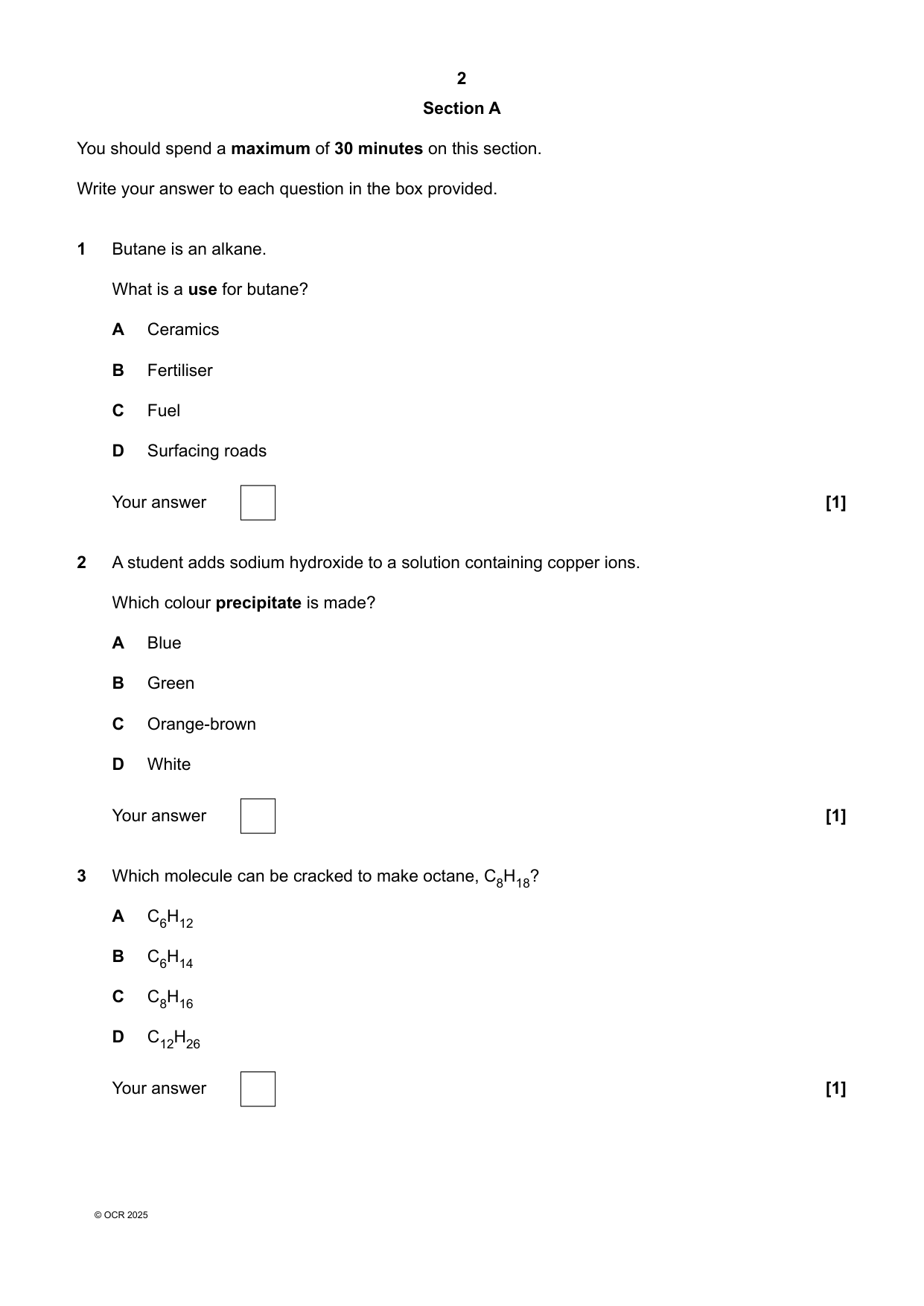 OCR GCSE Chemistry Paper 2 2025 Question Paper