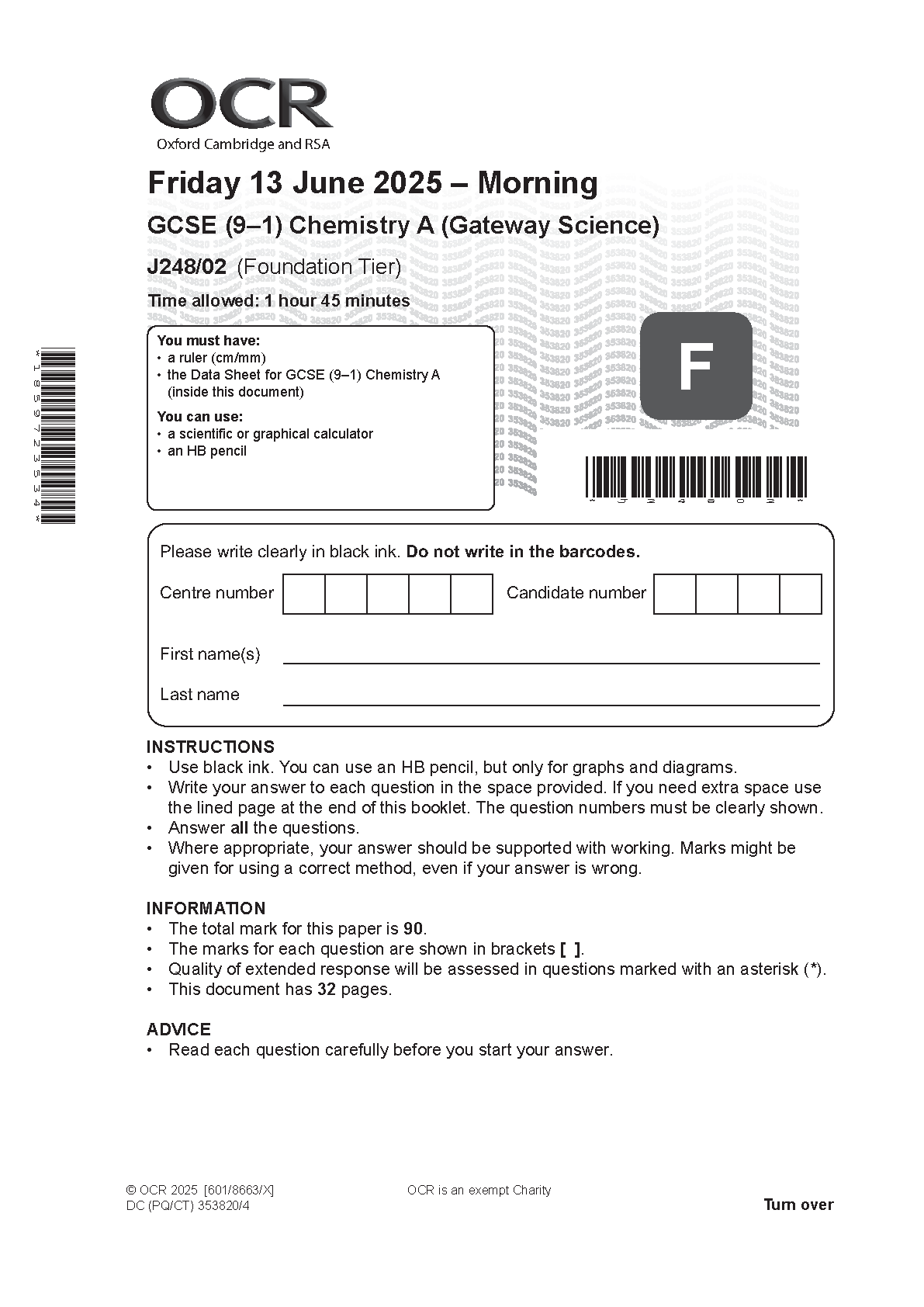 OCR GCSE Chemistry Paper 2 2025 Question Paper