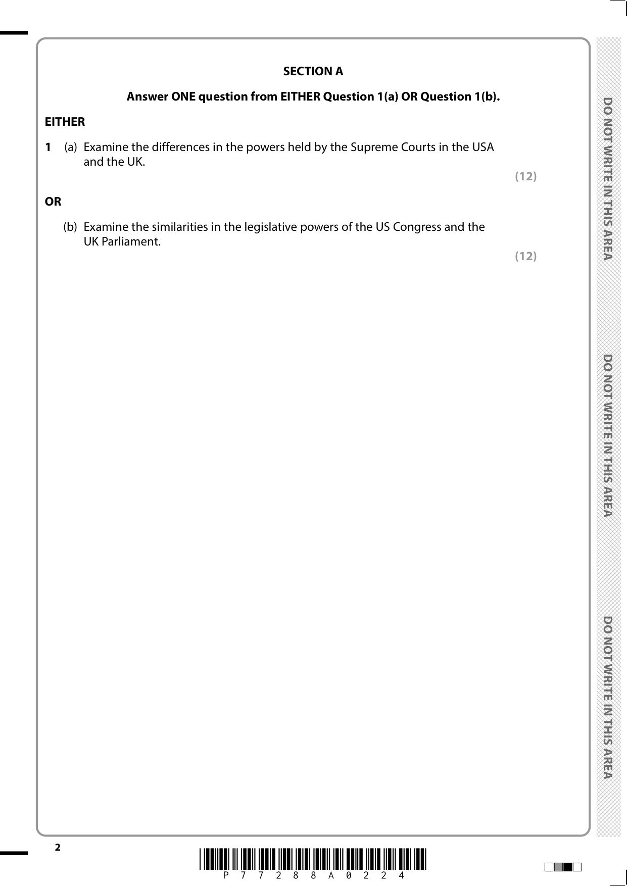 Pearson Edexcel A Level Politics 2025 Paper 3A QP