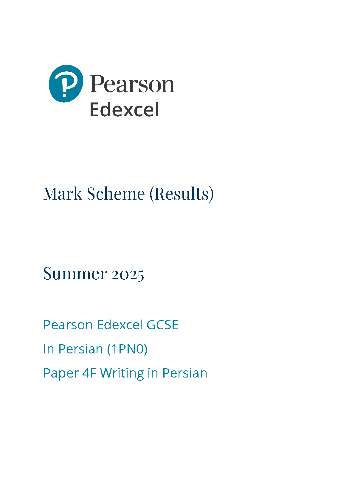 Pearson Edexcel GCSE Persian Paper 4f 2025 Mark Scheme PDF IMG-1