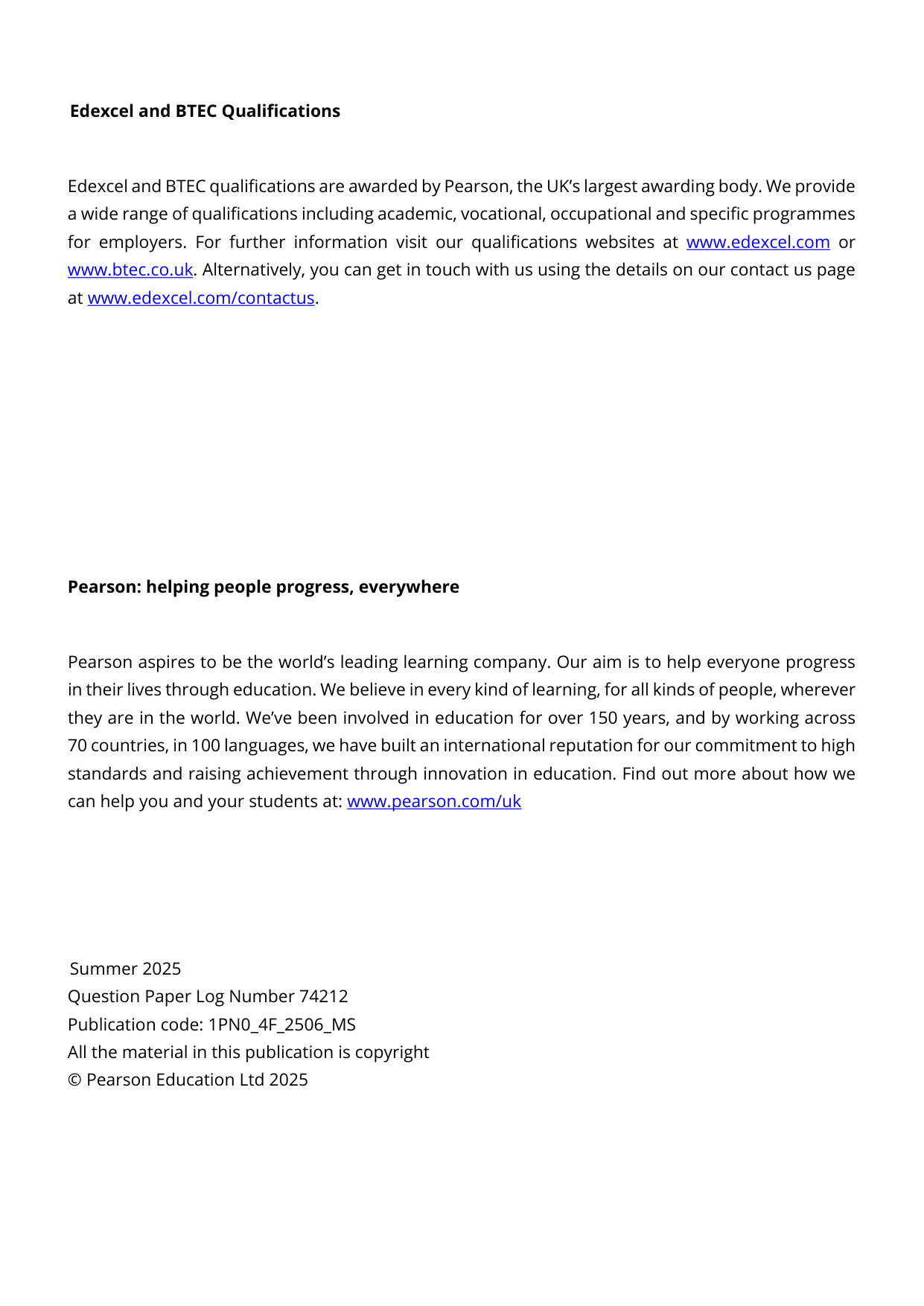 Pearson Edexcel GCSE Persian Paper 4f 2025 Mark Scheme PDF