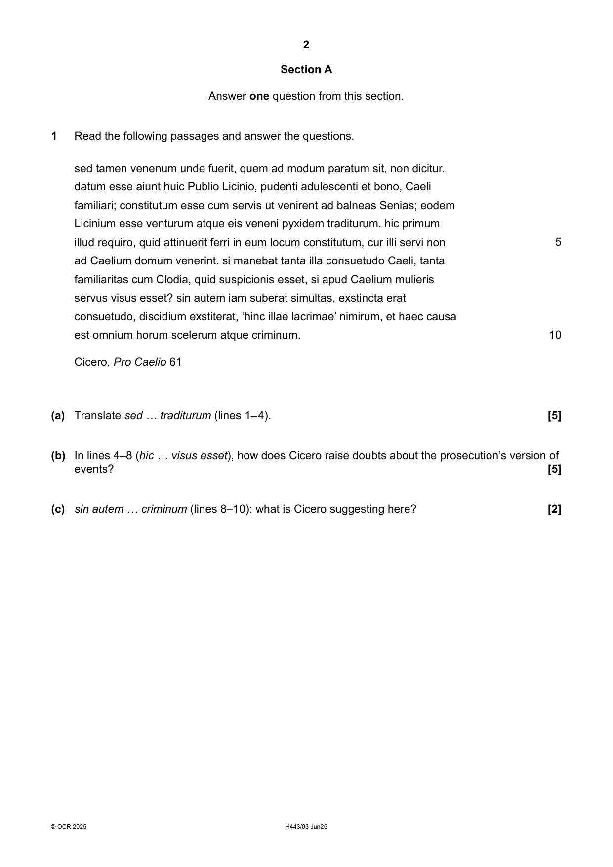 OCR A Level Latin Paper 3 2025 Question Paper