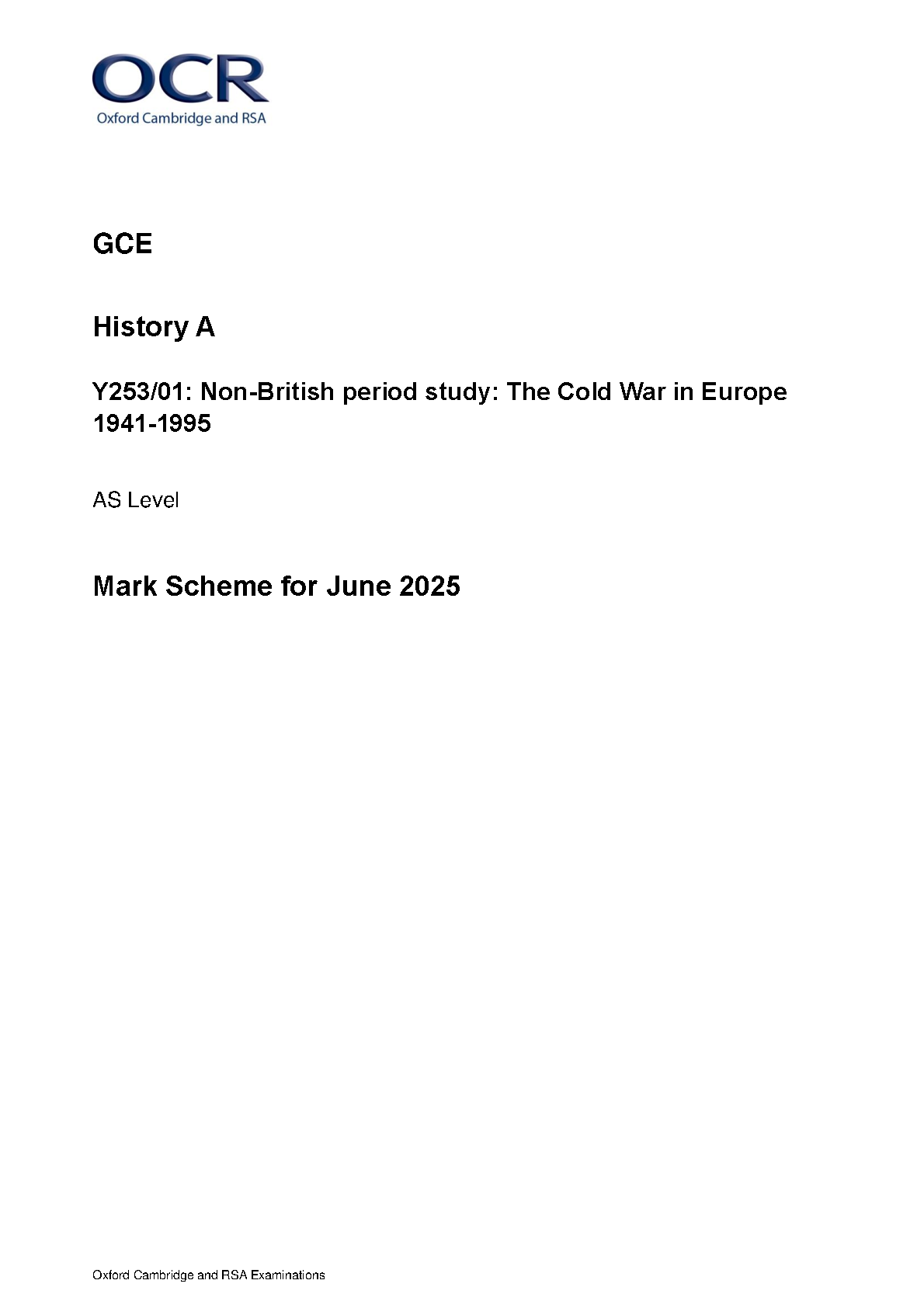 OCR AS Level History A Cold War Europe 2025 Mark Scheme IMG-1