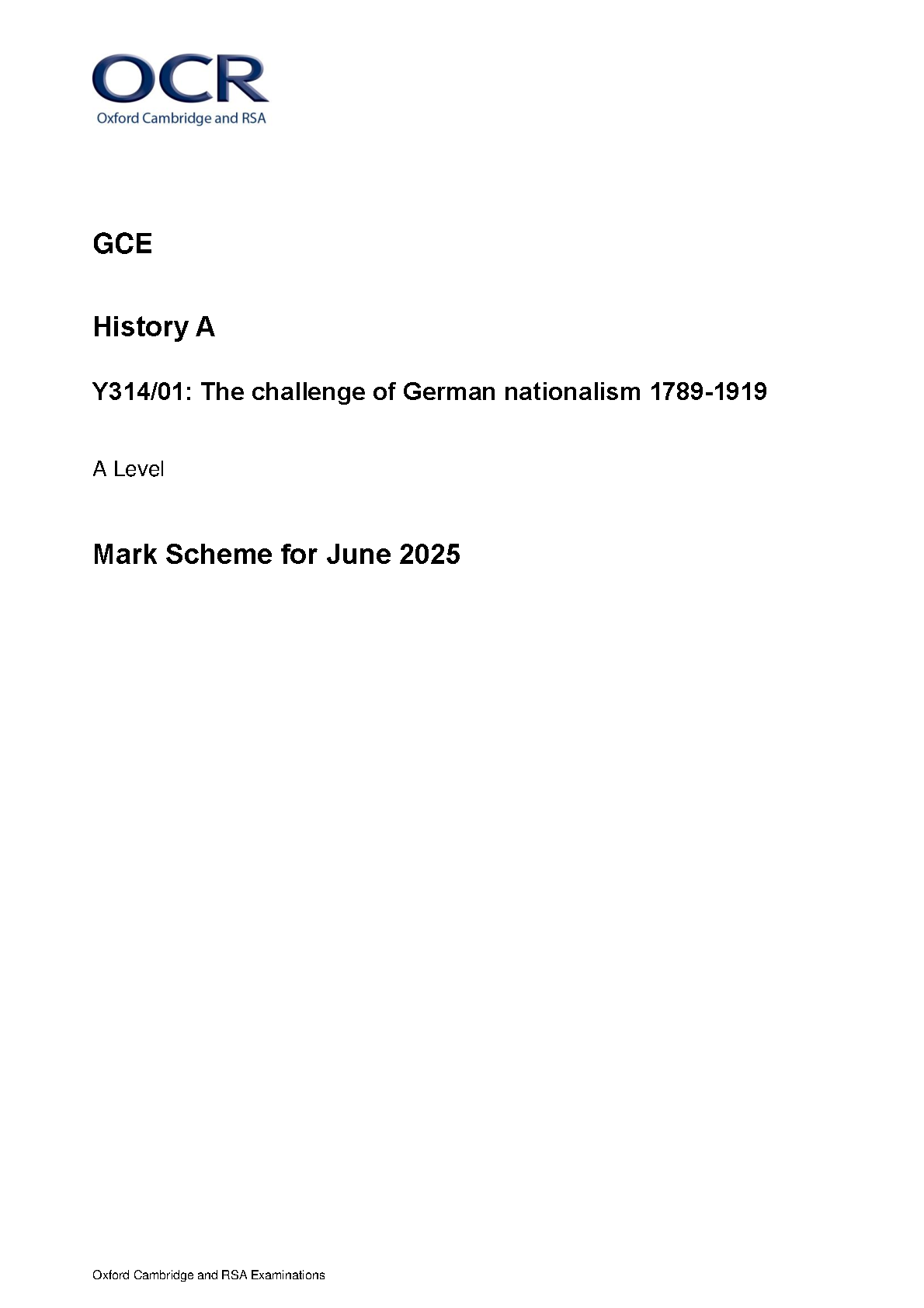 OCR A Level History A German Nationalism 2025 Mark Scheme IMG-1