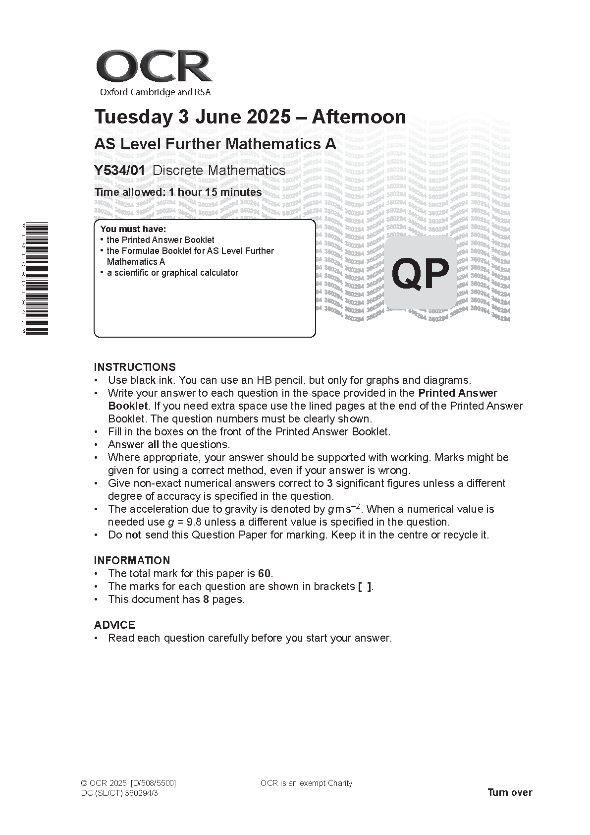 OCR AS Further Mathematics A Discrete Paper 1 2025 QP IMG-1