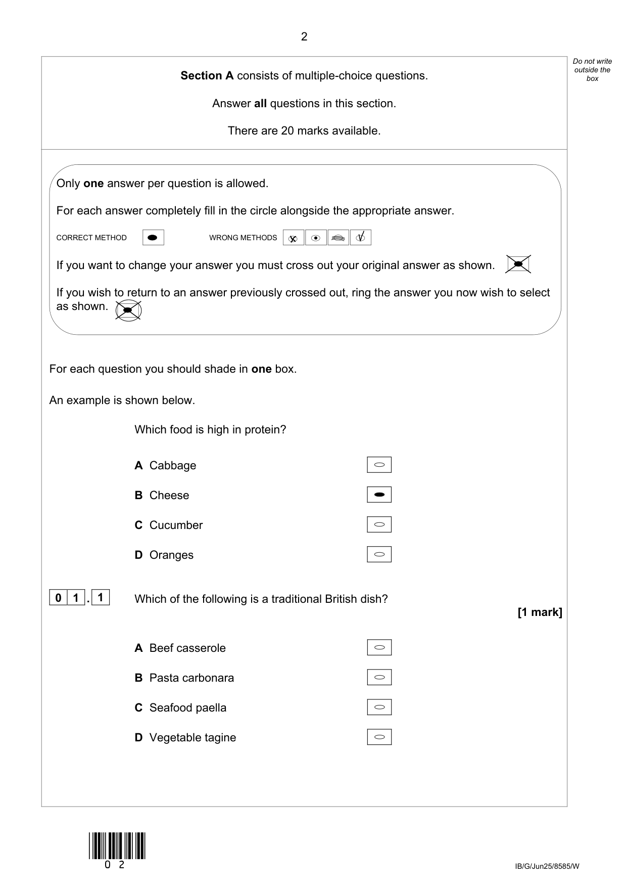 AQA GCSE Food Preparation and Nutrition 2025 Paper 1 QP