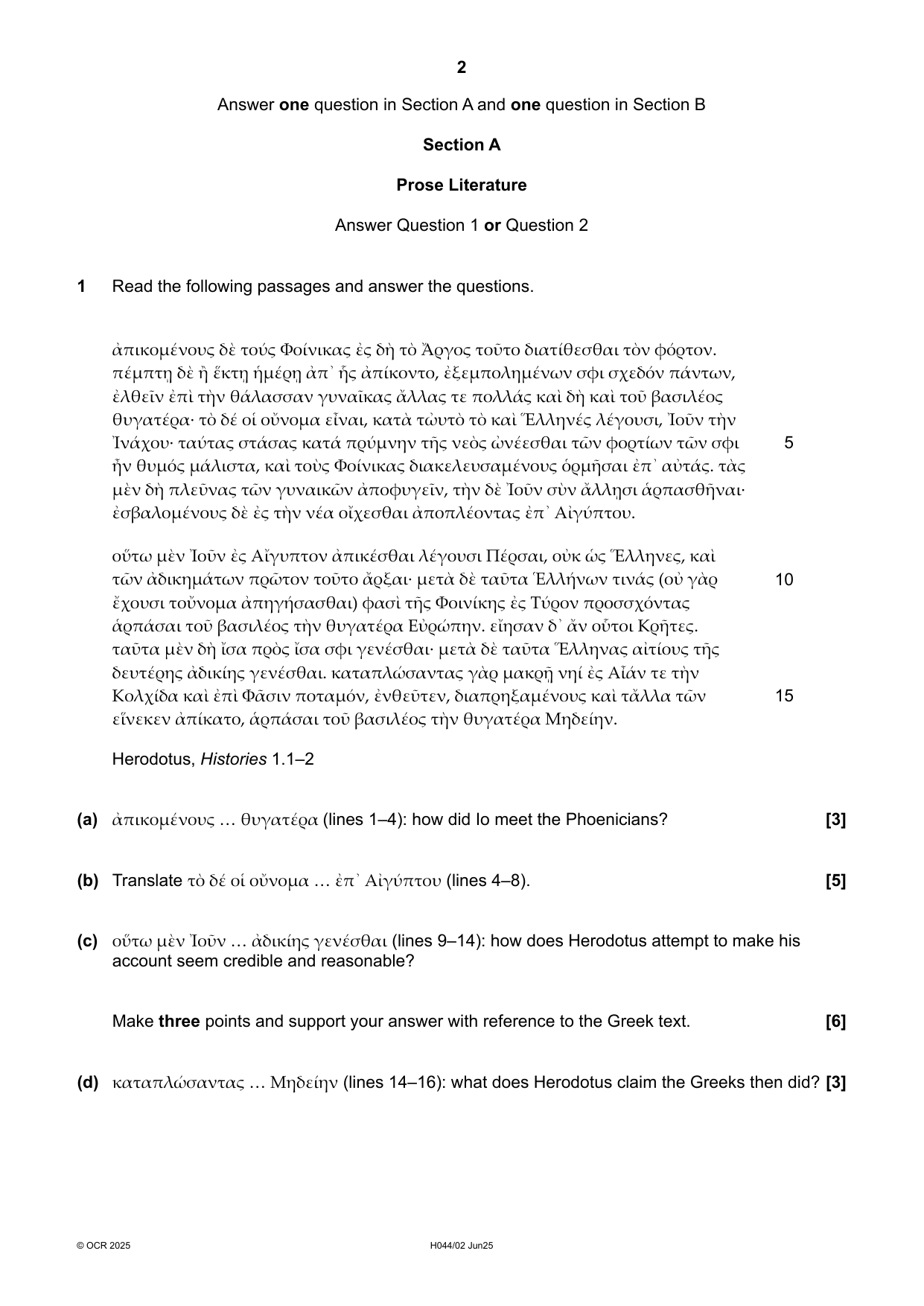 OCR AS Level Classical Greek Paper 2 Question Paper