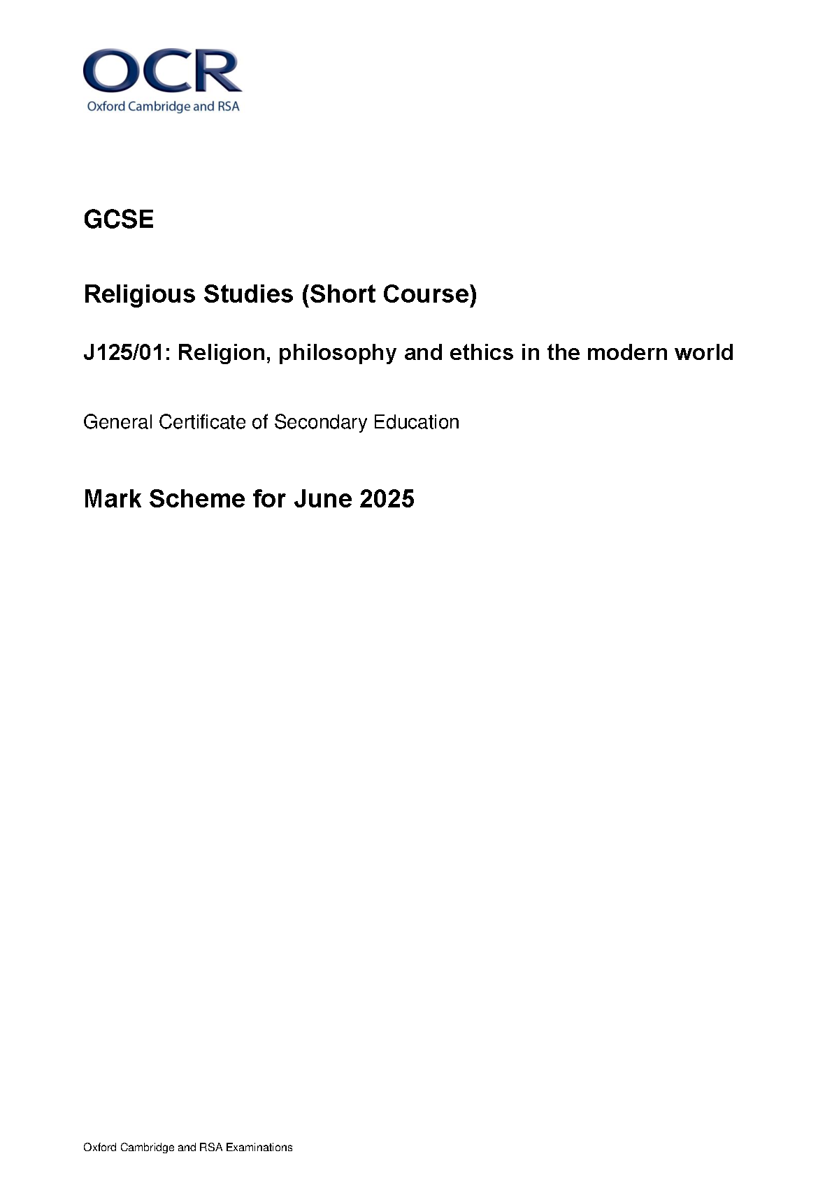 OCR GCSE Religious Studies Short Course Paper 1 2025 MS IMG-1