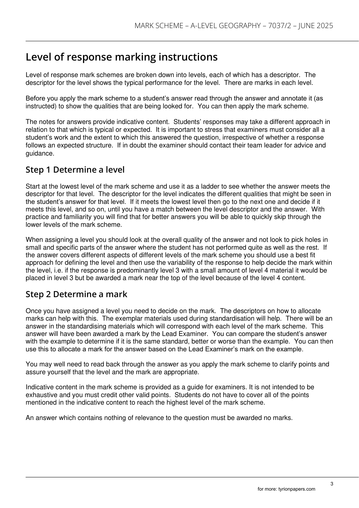 AQA A Level Geography Paper 2 2025 Mark Scheme 7037/2 IMG-3
