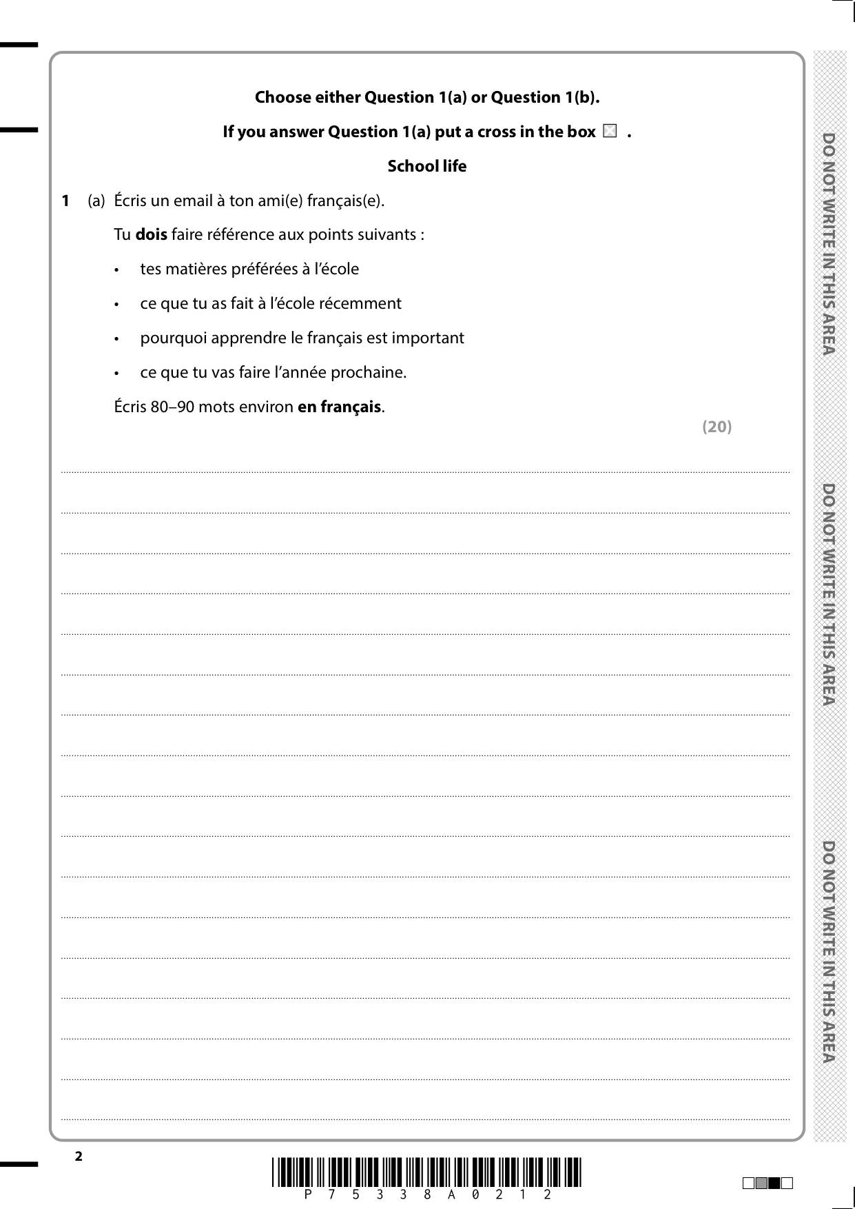 Pearson Edexcel GCSE French Paper 4H 2025 Writing Paper PDF