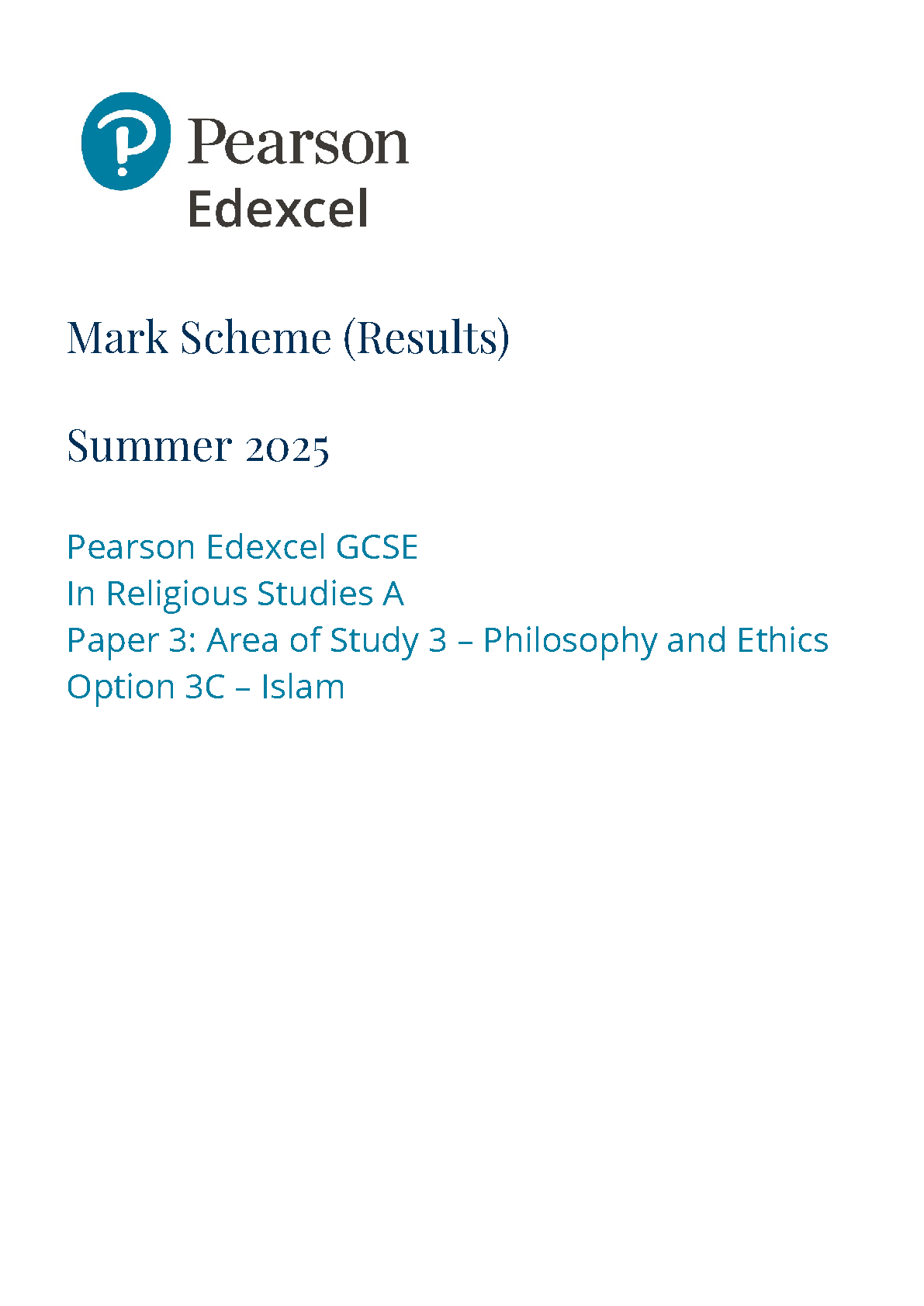 Pearson Edexcel GCSE Religious Studies Paper 3C  2025 MS IMG-1