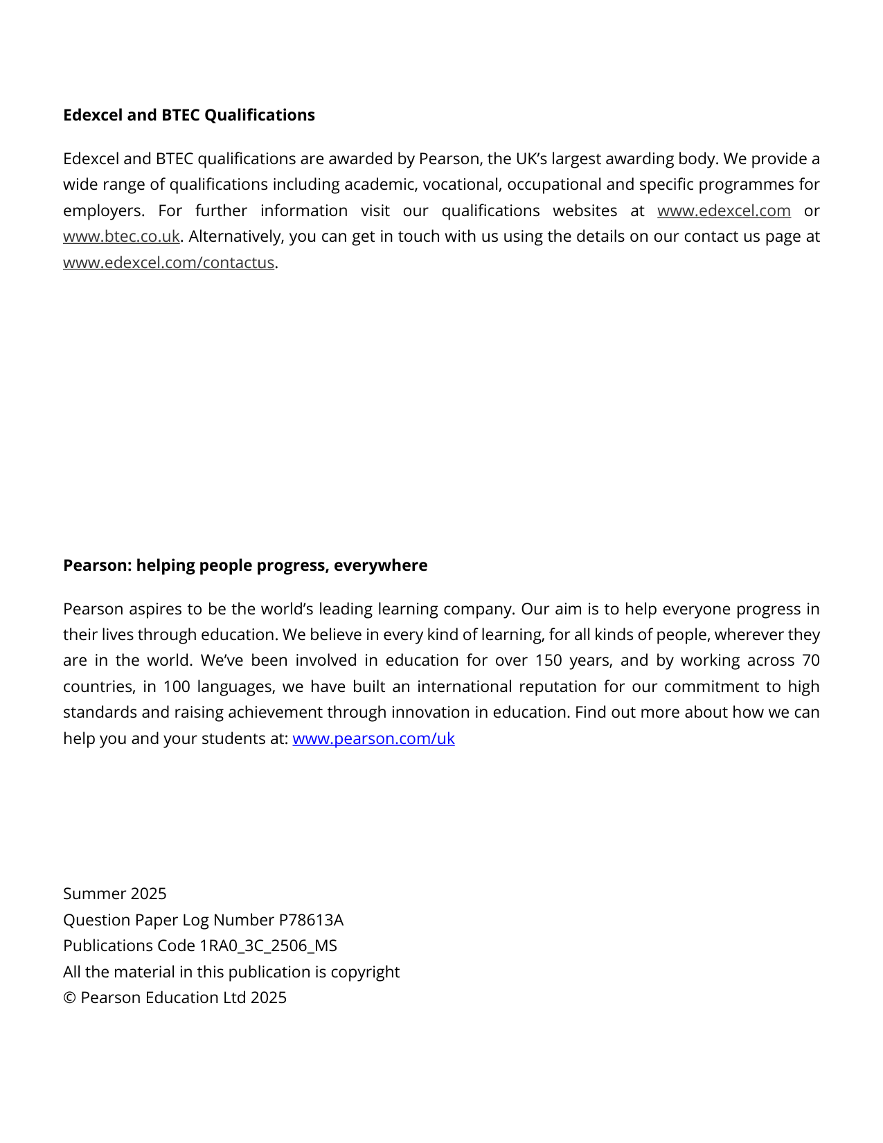 Pearson Edexcel GCSE Religious Studies Paper 3C  2025 MS