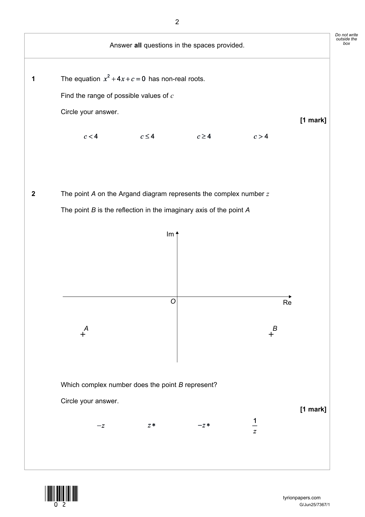 AQA A Level Further Mathematics Paper 1 2025 Question PDF
