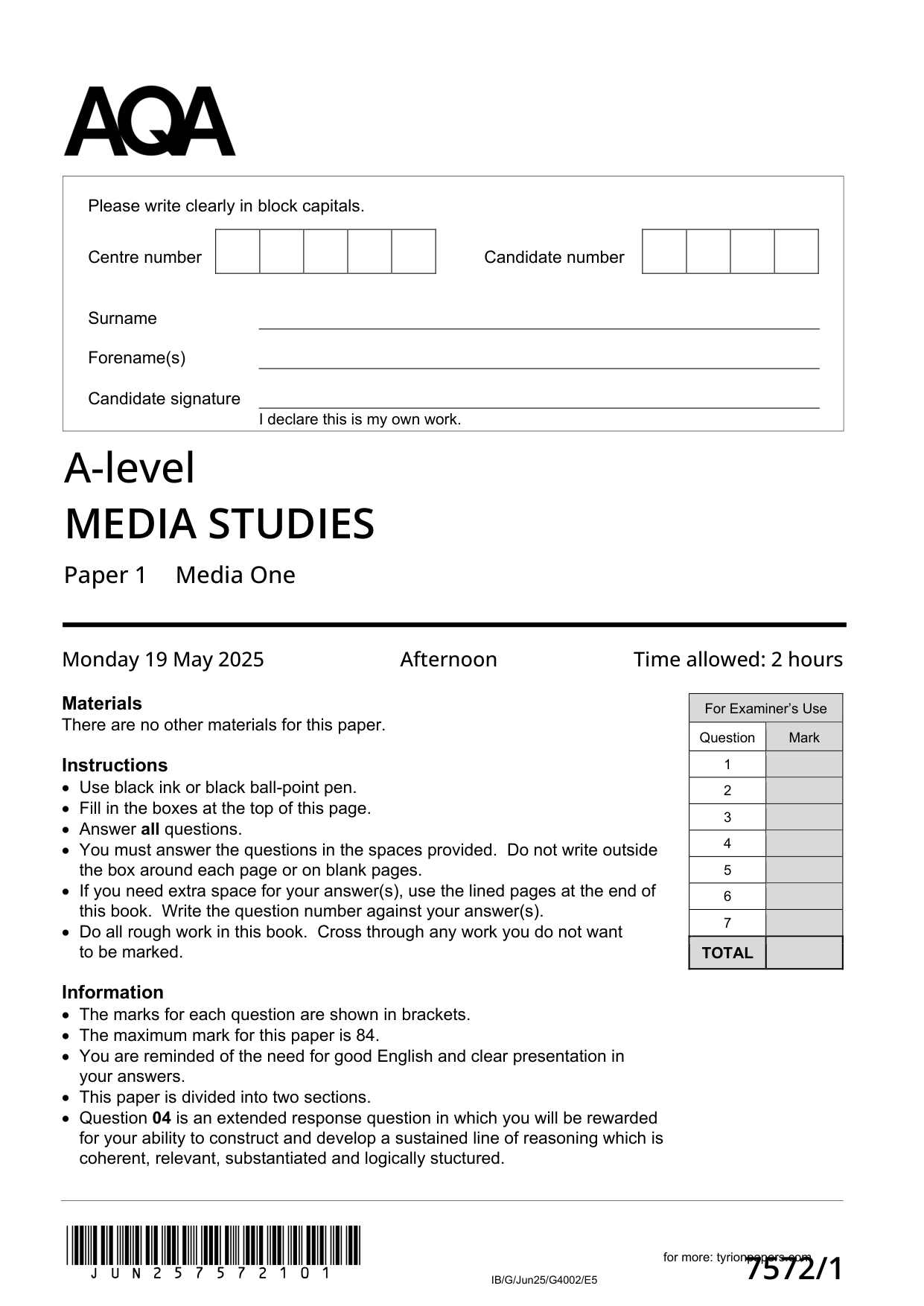 AQA GCSE Geography Paper 3 2025 Mark Scheme PDF IMG-1