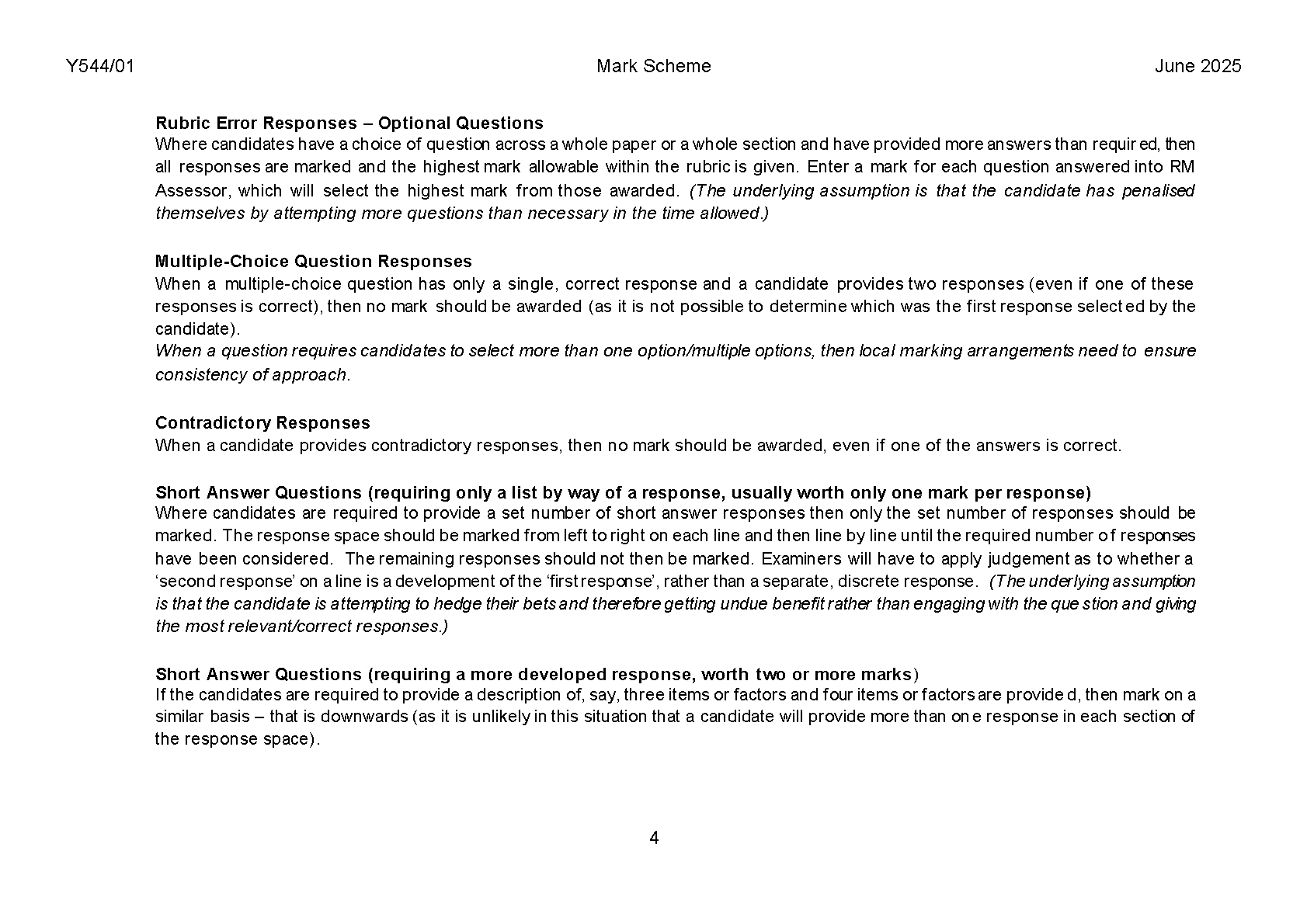 OCR A Level Further Mathematics A Paper 1 2025 MS