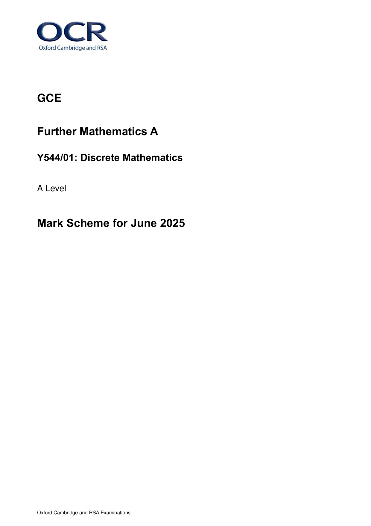 OCR A Level Further Mathematics A Paper 1 2025 MS