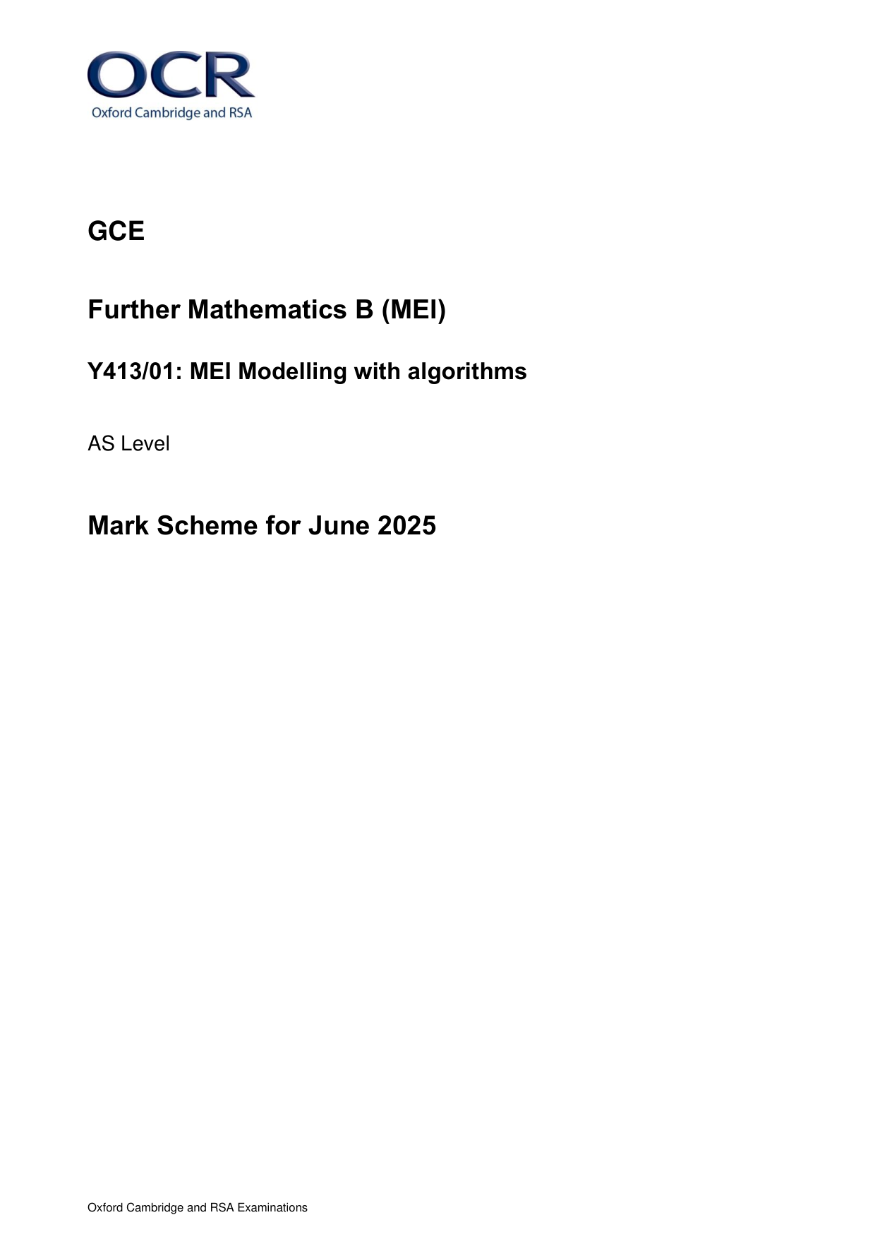 OCR AS Further Maths Paper 1 Algorithms 2025 Mark Scheme