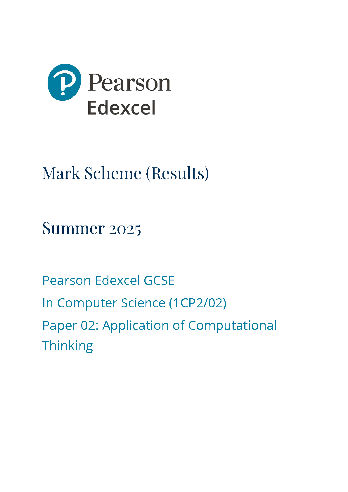 Pearson Edexcel GCSE Computer Science Paper 2 2025 M S