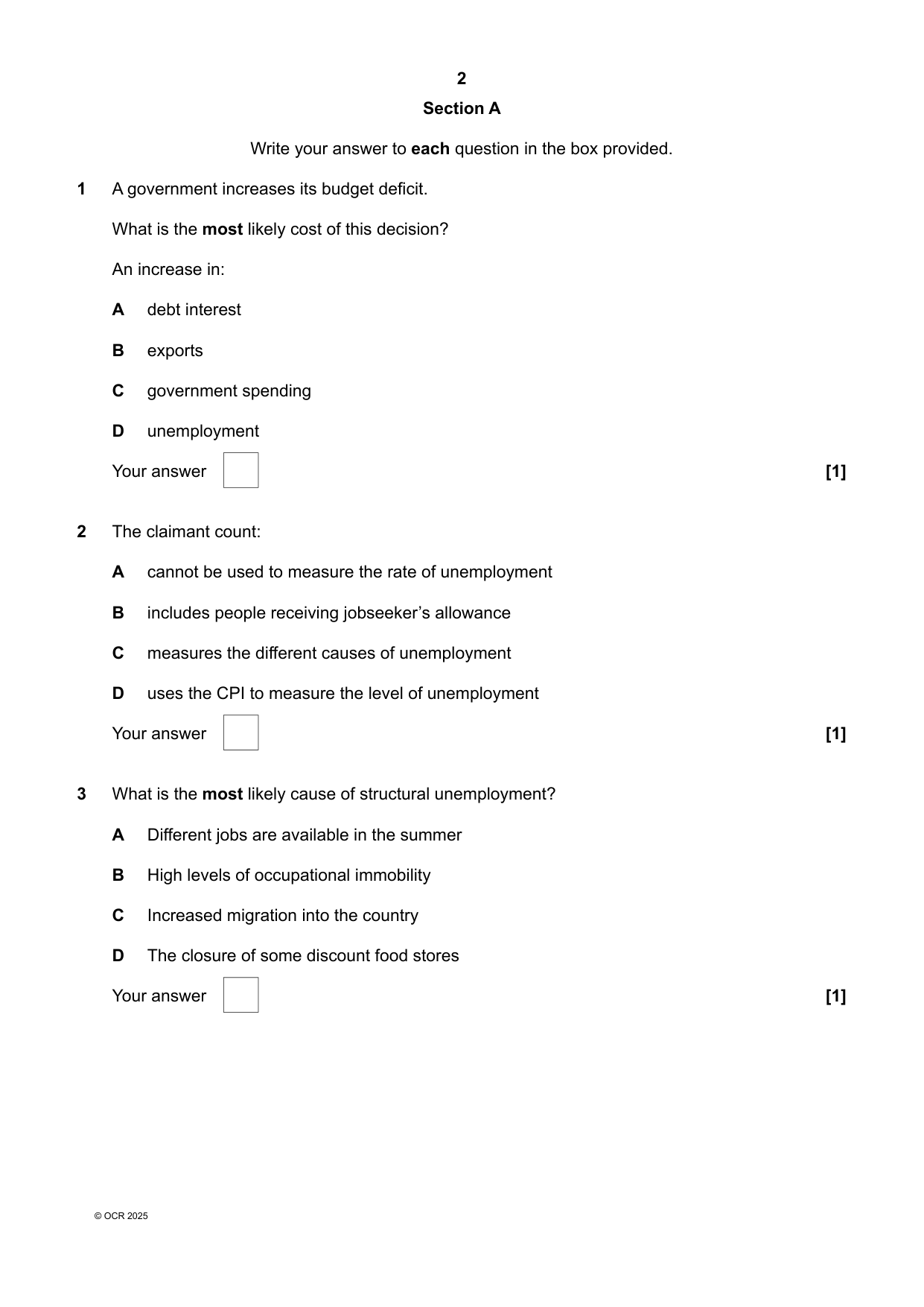 OCR GCSE Economics Paper 2 2025 Question Paper
