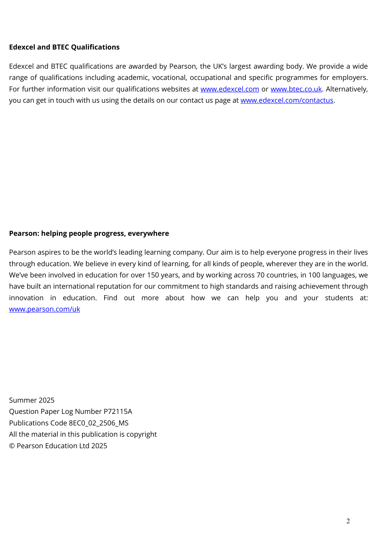Pearson Edexcel AS Economics A Paper 2 2025 Question Paper
