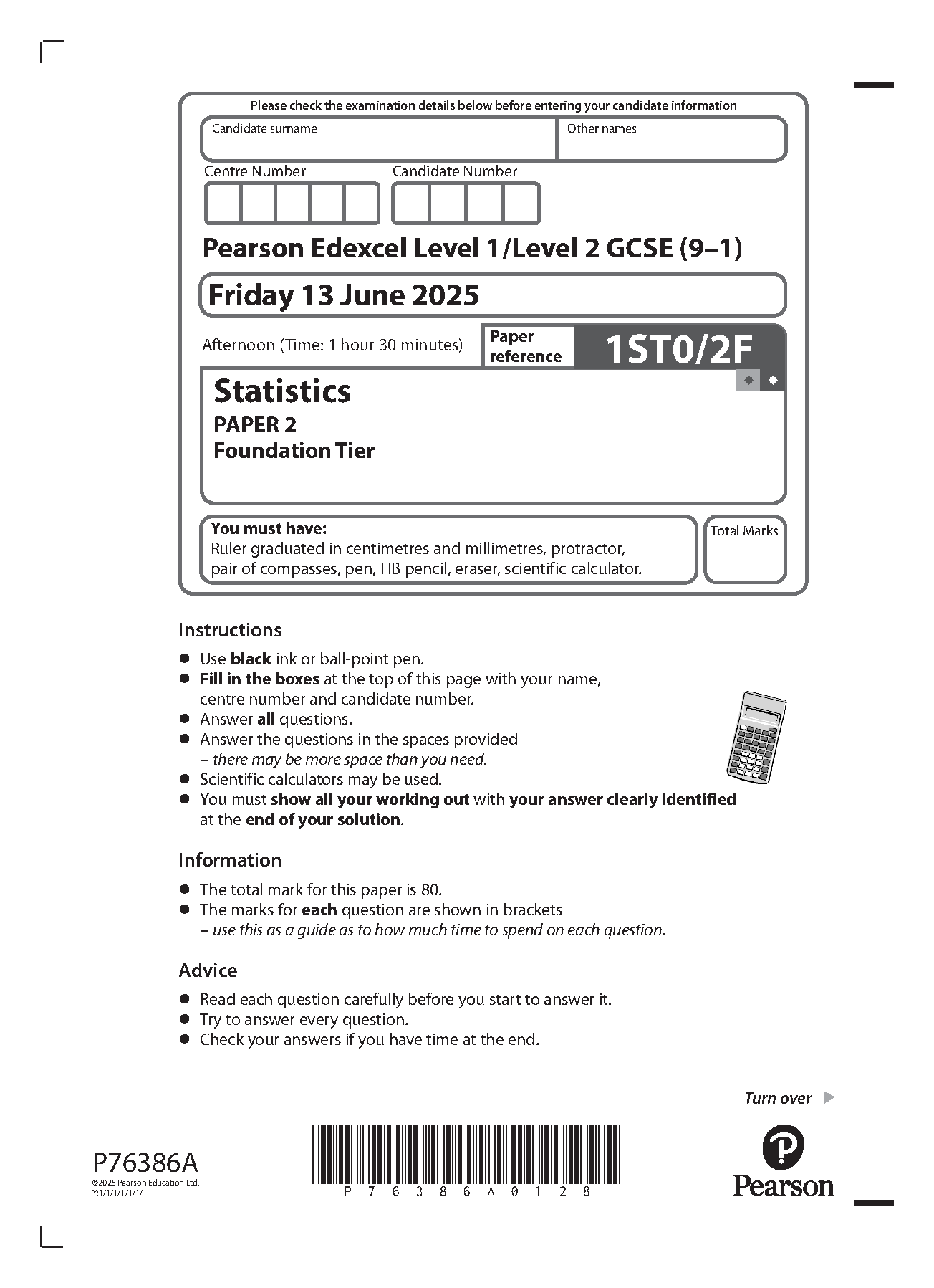 Pearson Edexcel GCSE Statistics Paper 2F 2025 Question Paper IMG-1