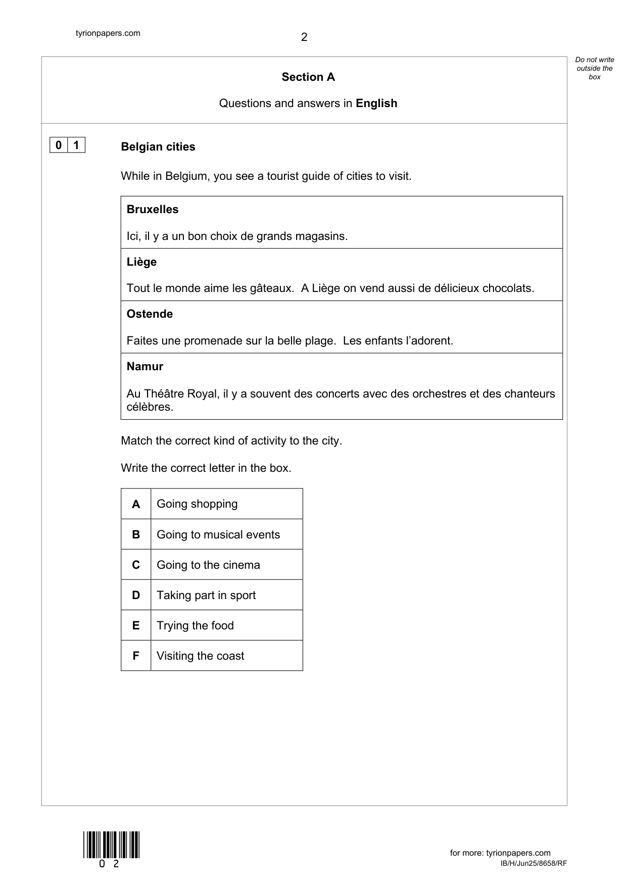 AQA GCSE French RF 2025 Reading Paper PDF