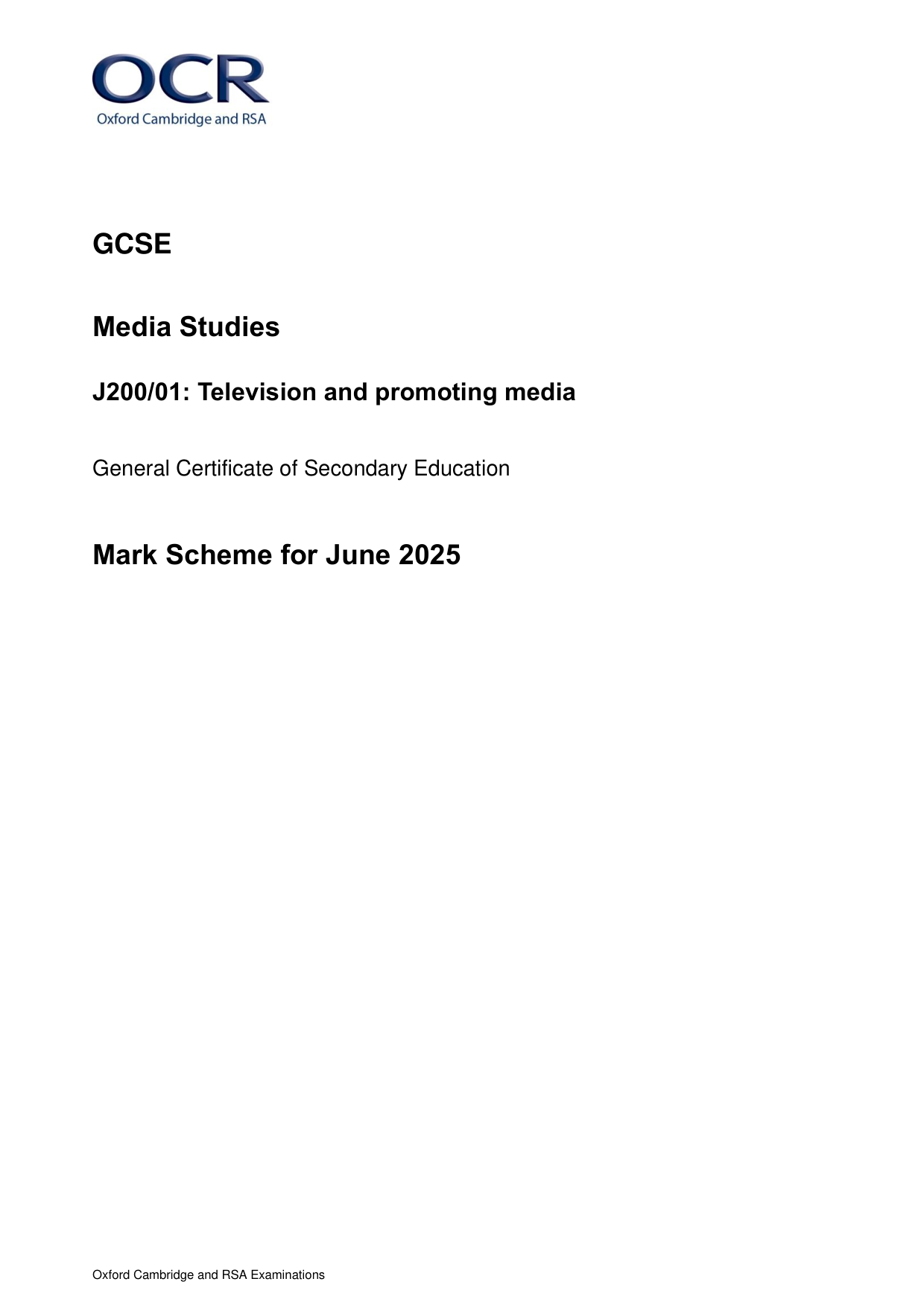 OCR GCSE Media Studies Paper 1 Mark Scheme PDF
