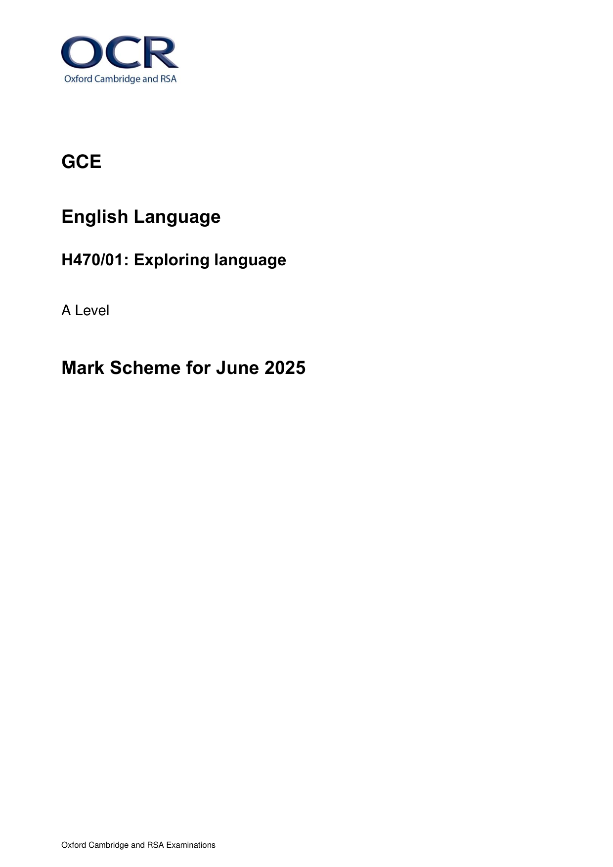 OCR A Level English Language Paper 1 Mark Scheme