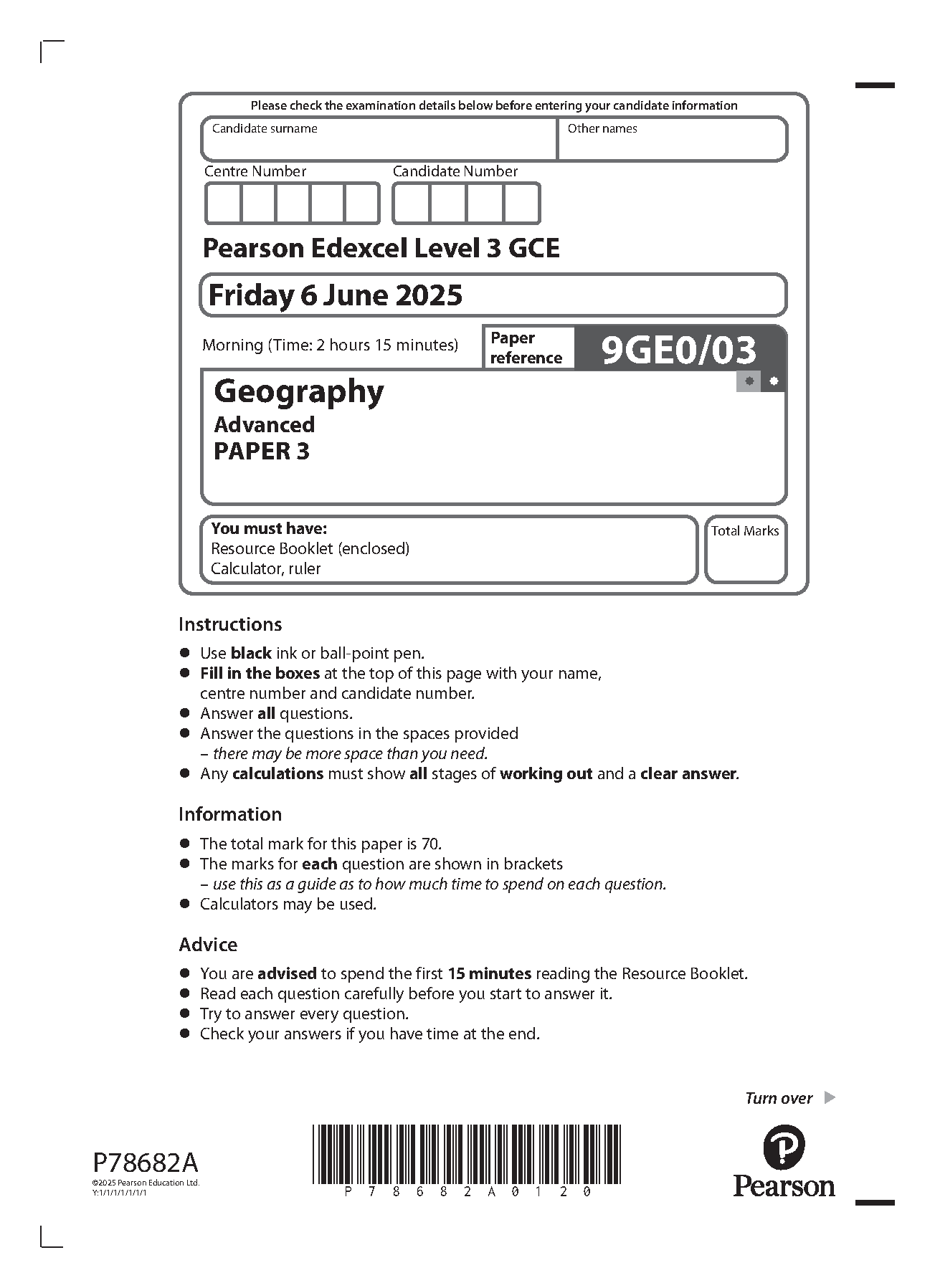 Pearson Edexcel A Level Geography 2025 Paper 3 QP IMG-1