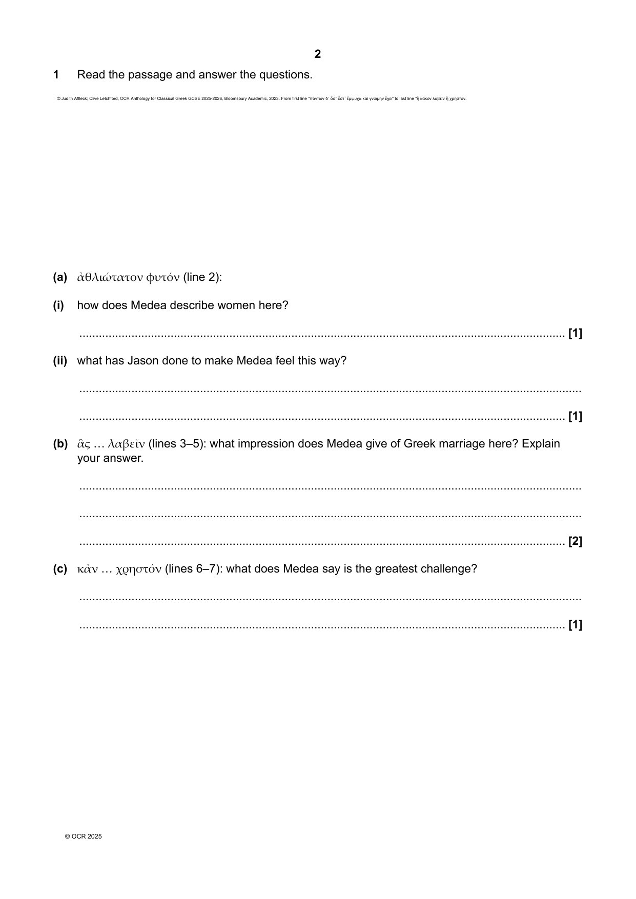 OCR GCSE Classical Greek Paper 5 2025 Question Paper