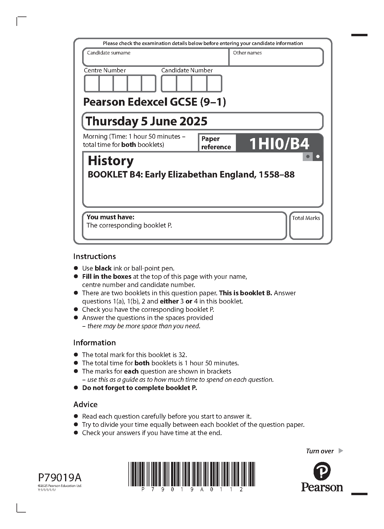 Pearson Edexcel GCSE History Paper B4 2025 Question Paper IMG-1