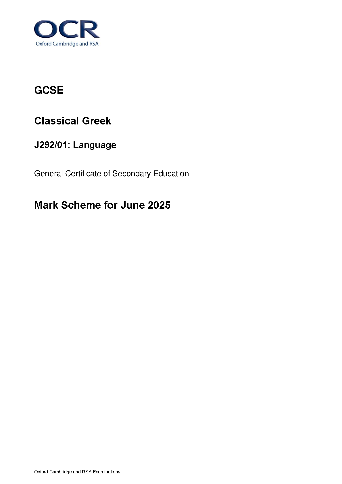 OCR GCSE Classical Greek Paper 1 2025 Mark Scheme IMG-1