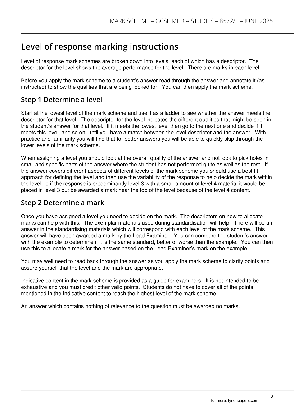 AQA GCSE Media Studies Paper 1 2025 Mark Scheme IMG-3