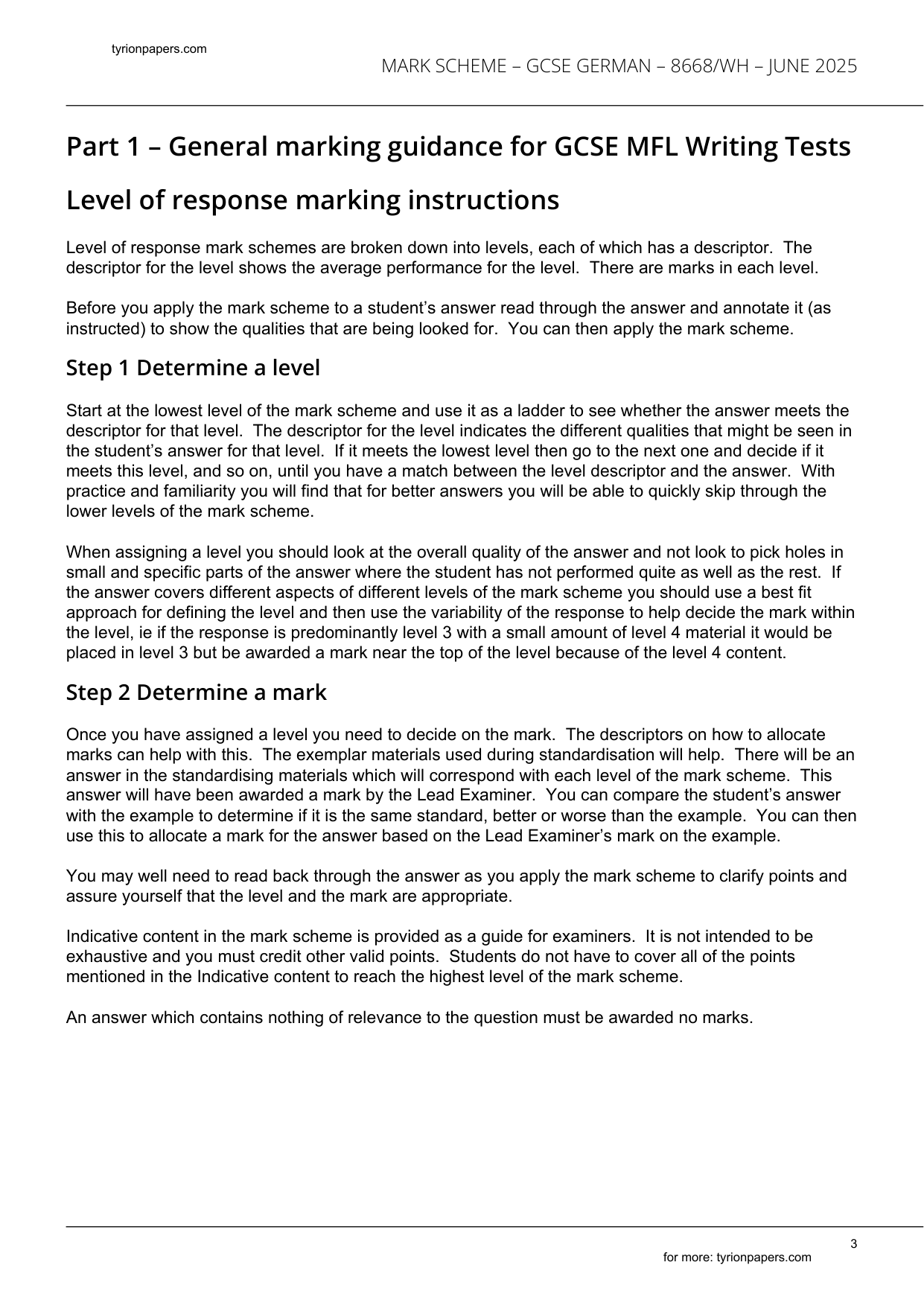 AQA GCSE German Paper 4H 2025 Writing Mark Scheme IMG-3