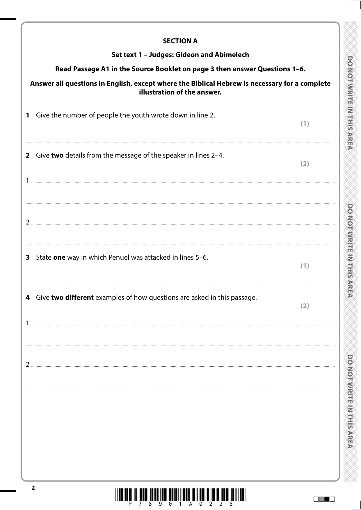 Pearson Edexcel GCSE Biblical Hebrew Paper 2 2025 Paper
