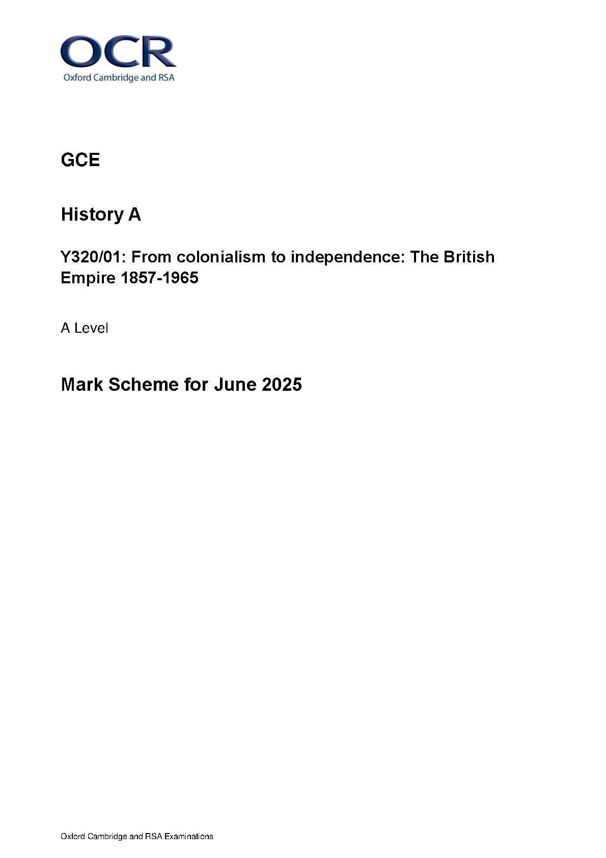 OCR A Level History A British Empire 2025 Mark Scheme IMG-1