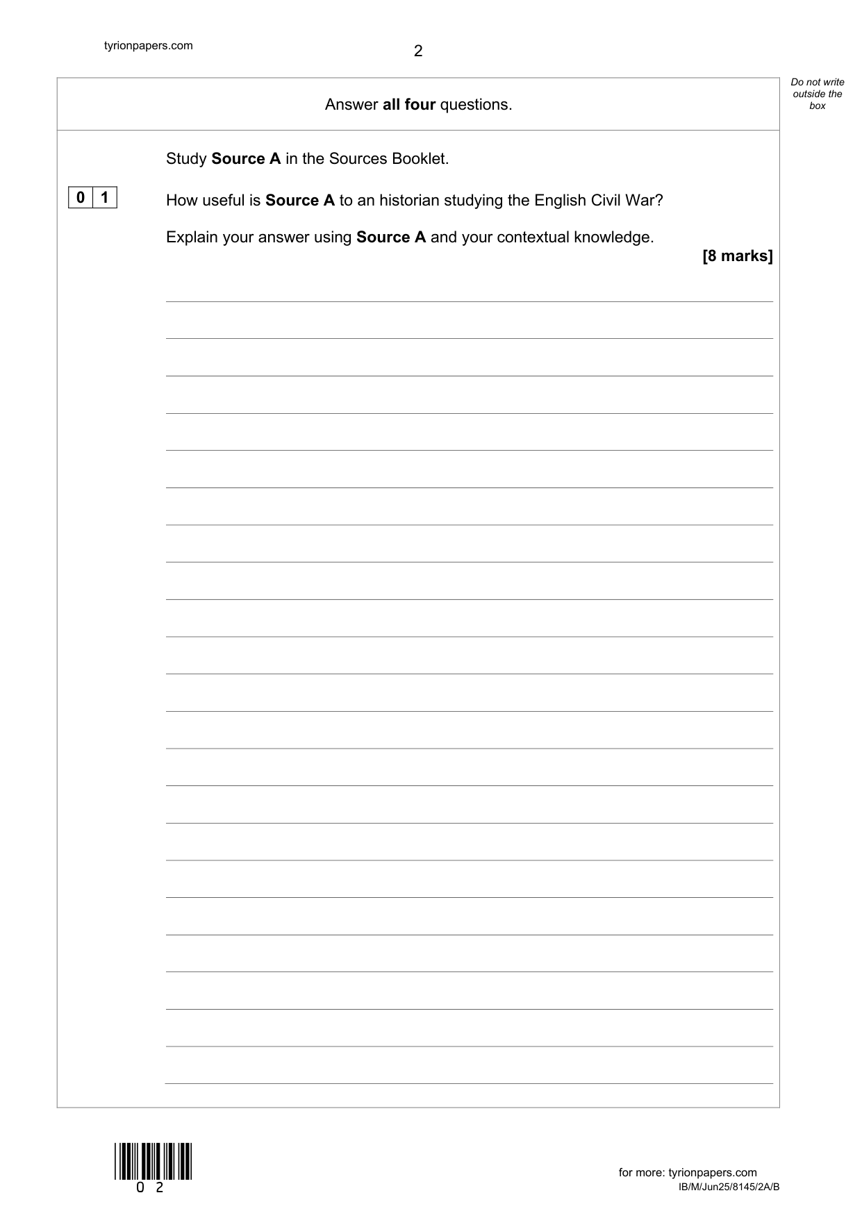 AQA GCSE History Paper 2 Section A/B 2025 Question Paper