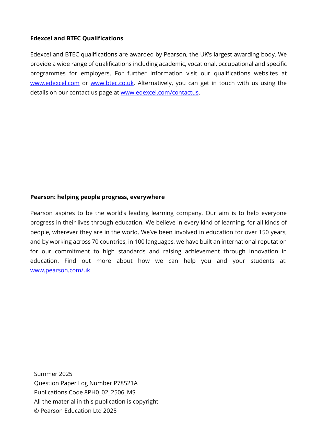 Pearson Edexcel AS Physics Paper 2 2025  Mark Scheme PDF