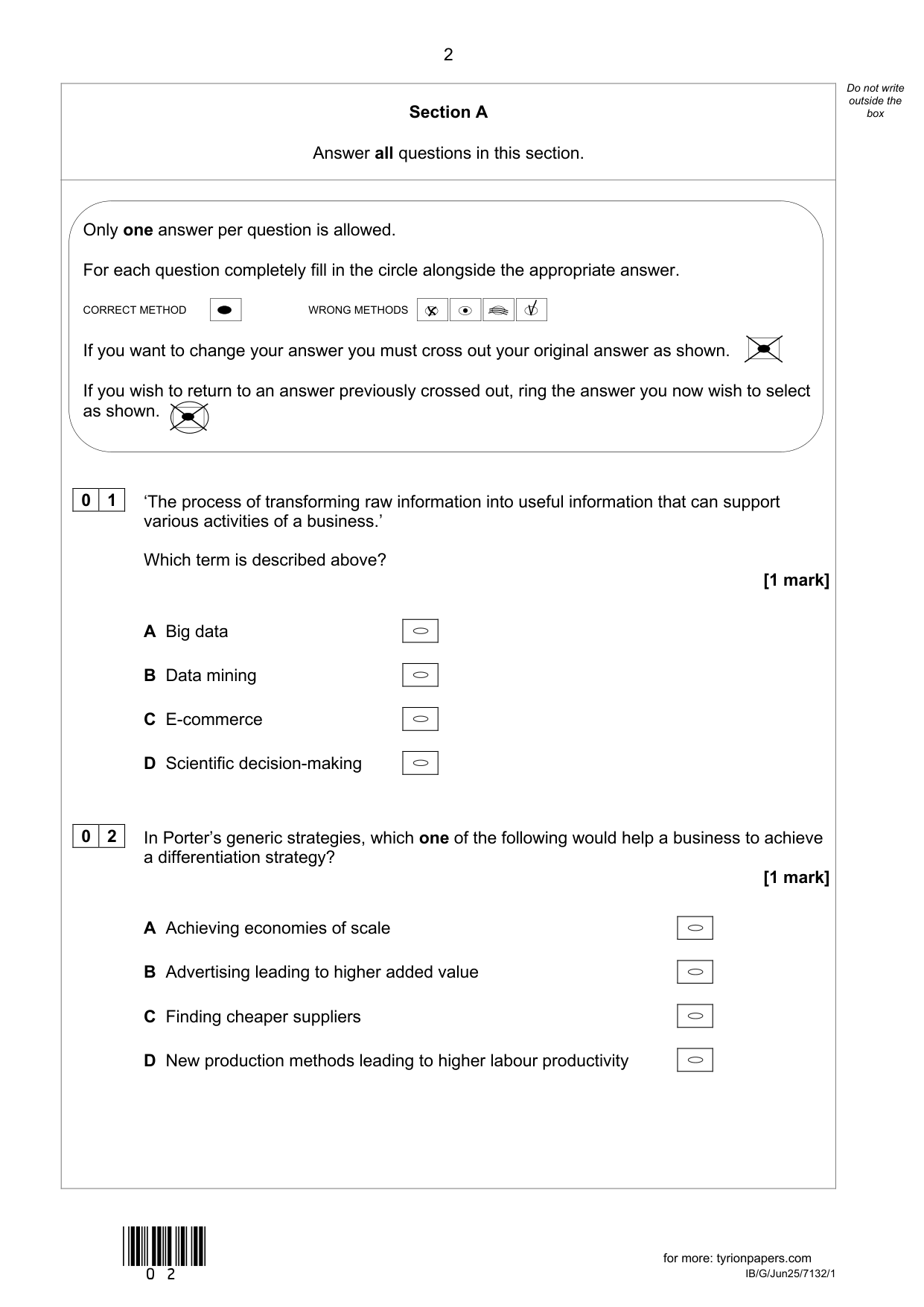 AQA A Level Business Paper 1 2025 Question Paper PDF