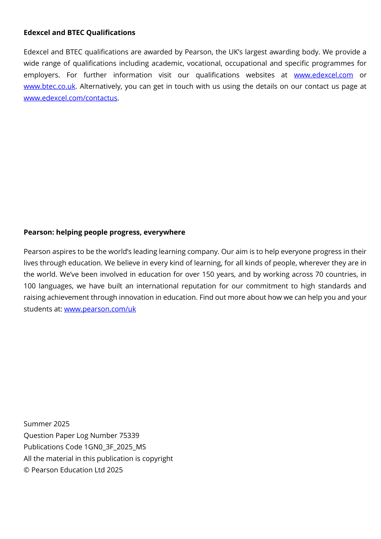 Pearson Edexcel GCSE German Paper 3F 2025 Mark Scheme PDF