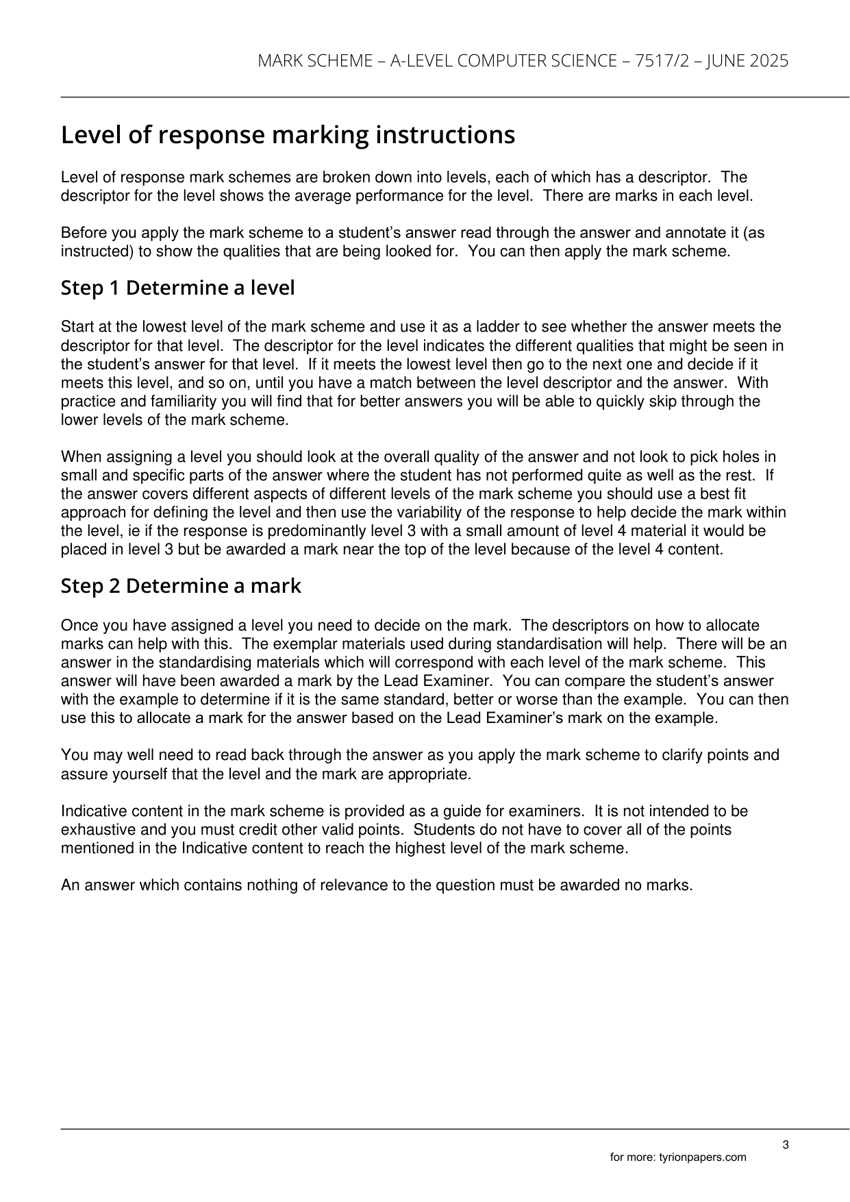 AQA A Level Computer Science Paper 2 2025 Mark Scheme IMG-3