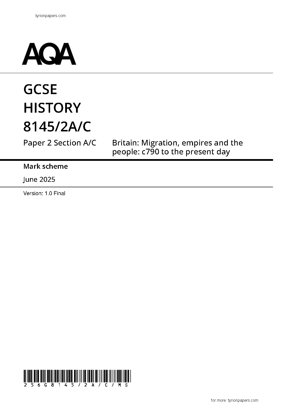 AQA GCSE History Paper 2A Section A/C 2025 Mark Scheme IMG-1