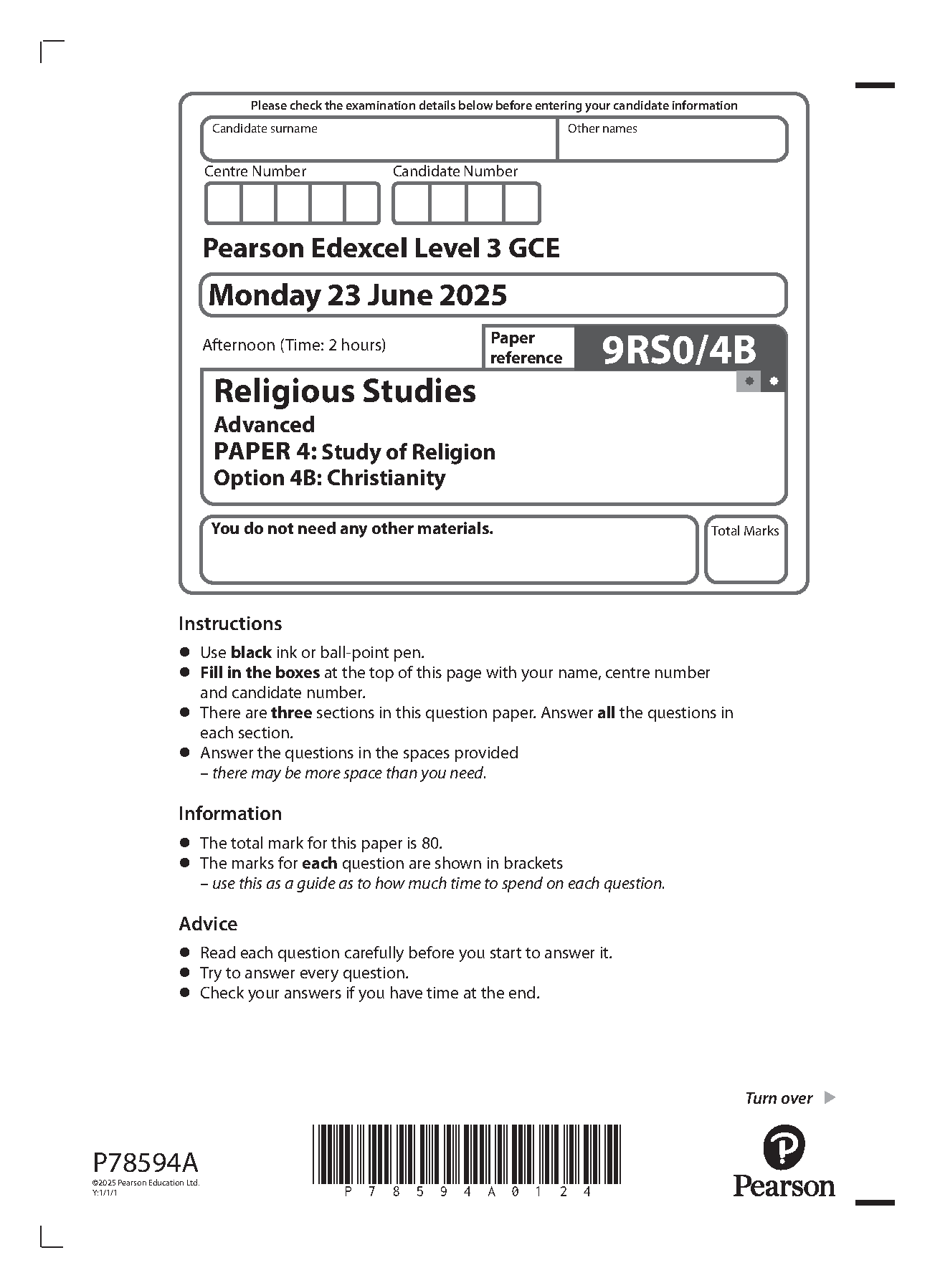 Pearson Edexcel A Level Religious Studies Paper 4B 2025 QP IMG-1