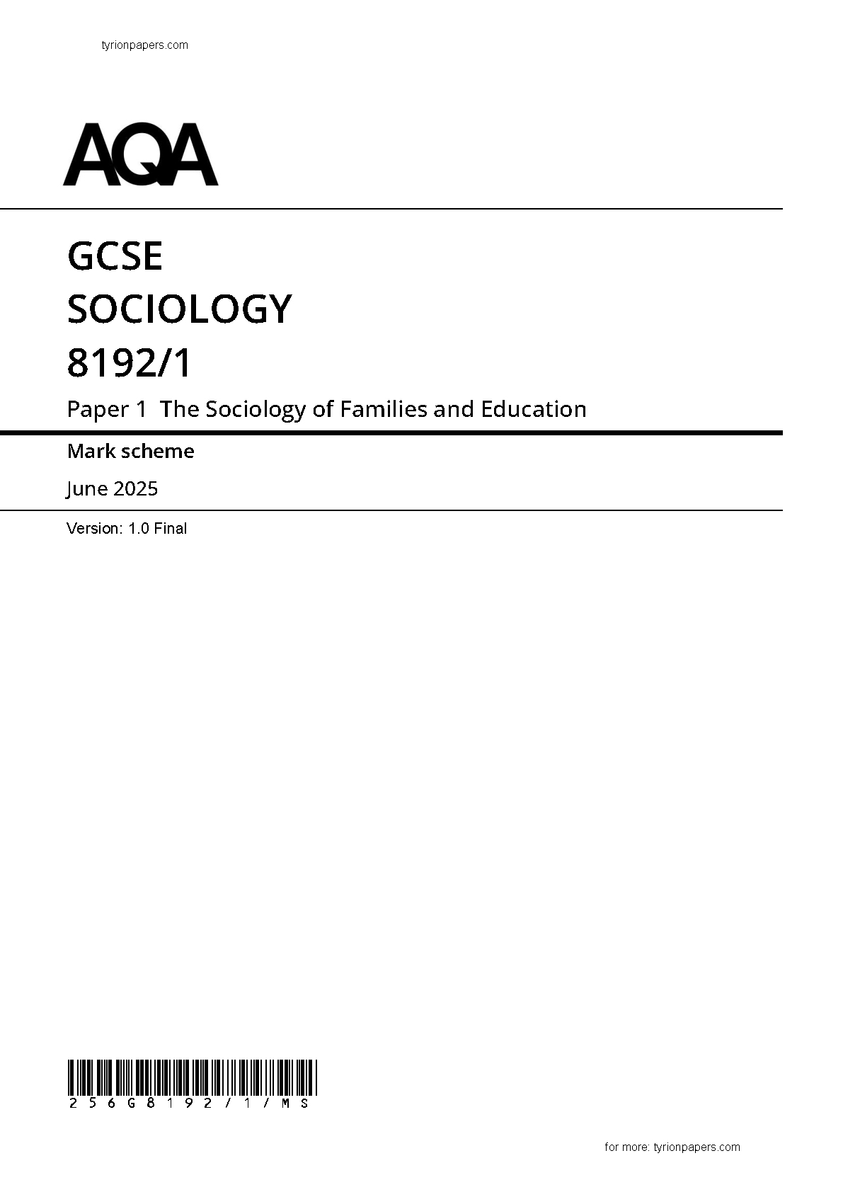 AQA GCSE Sociology Paper 1 2025 Mark Scheme IMG-1