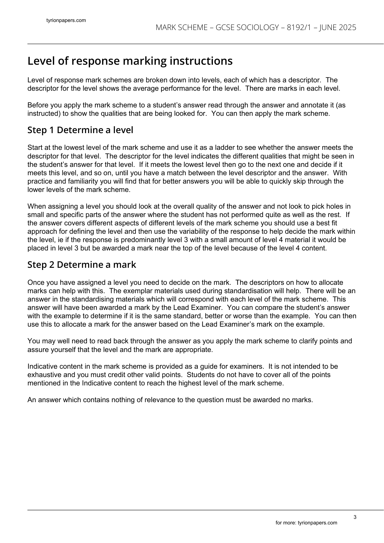 AQA GCSE Sociology Paper 1 2025 Mark Scheme IMG-3