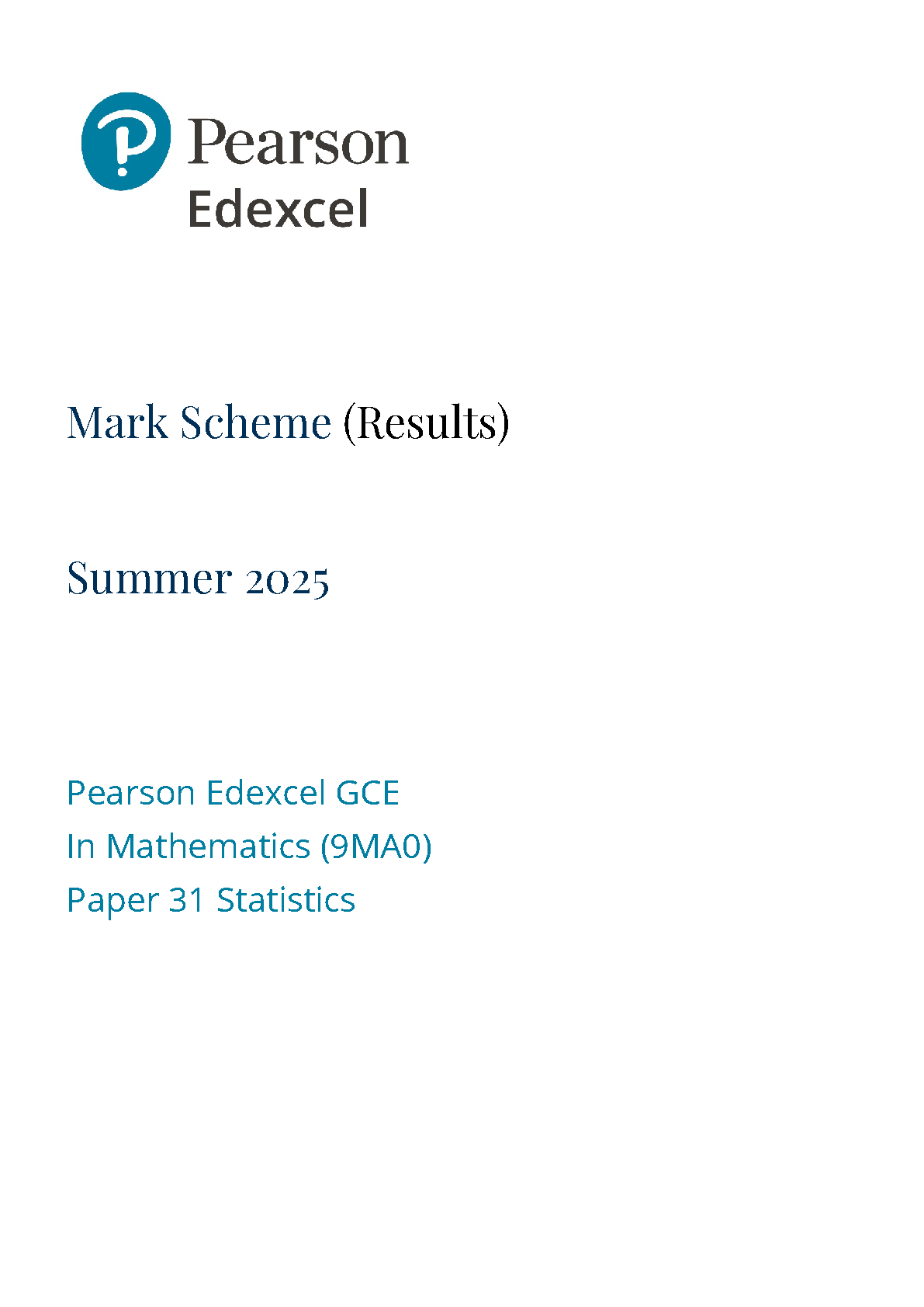Pearson Edexcel A Level Mathematics Paper 31 2025 Ms IMG-1