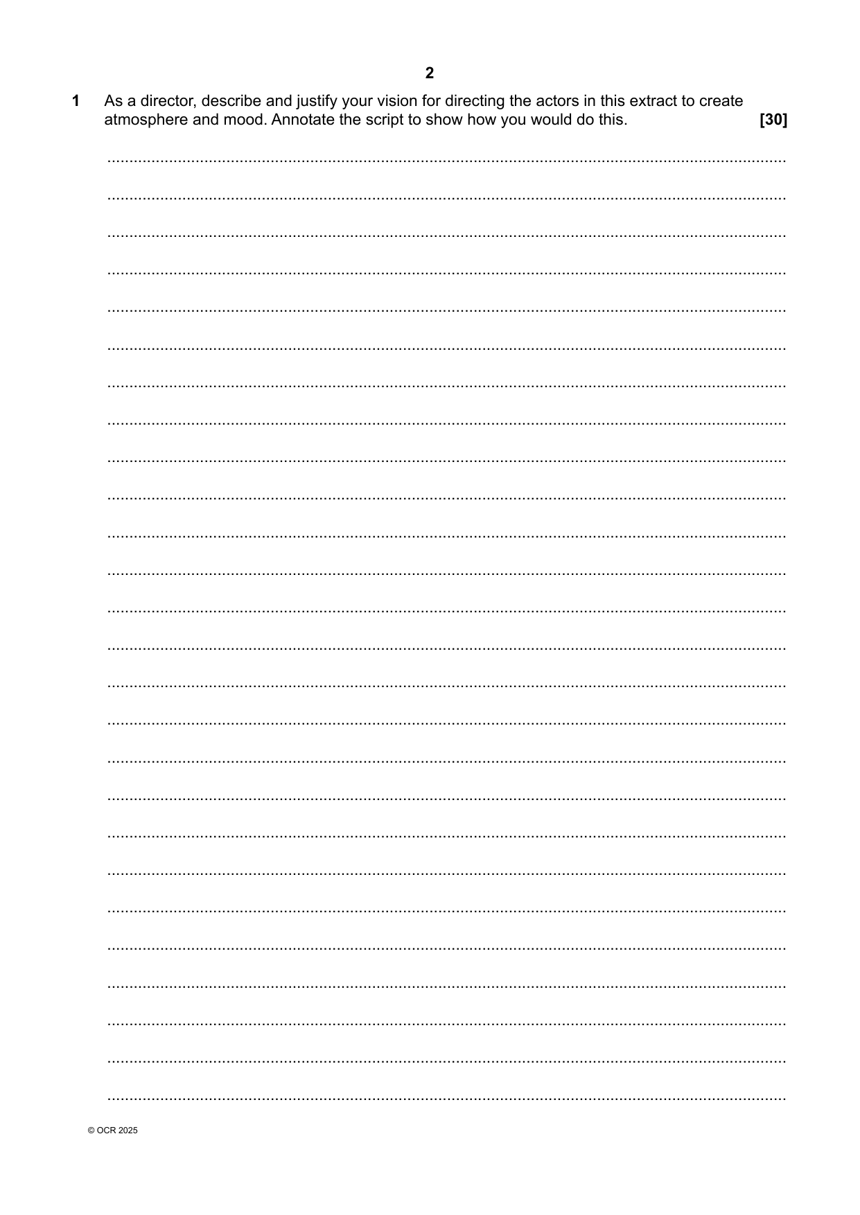 OCR A Level Drama and Theatre Paper 41 Question Paper