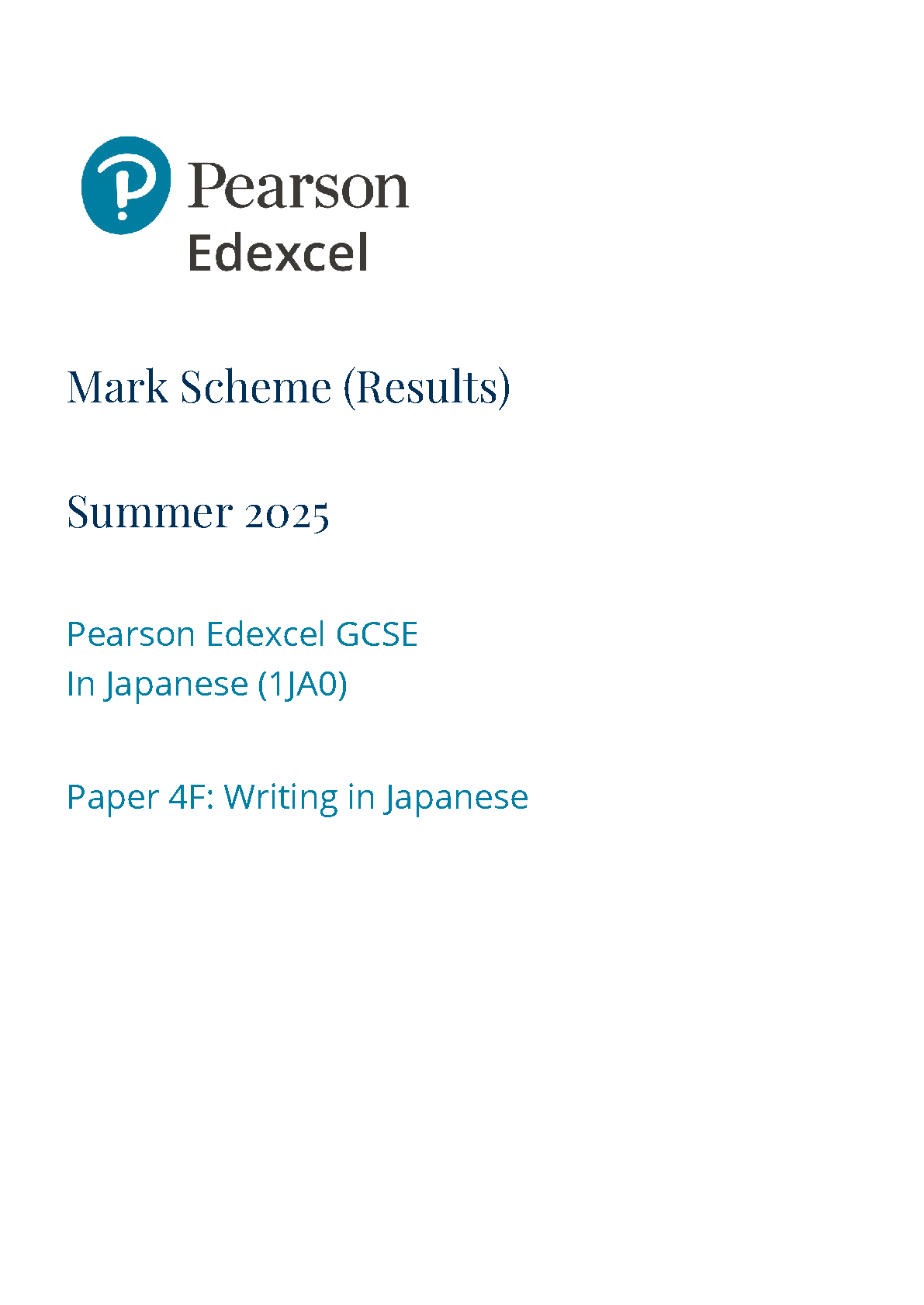 Pearson Edexcel GCSE Japanese Paper 4F 2025 Mark Scheme IMG-1