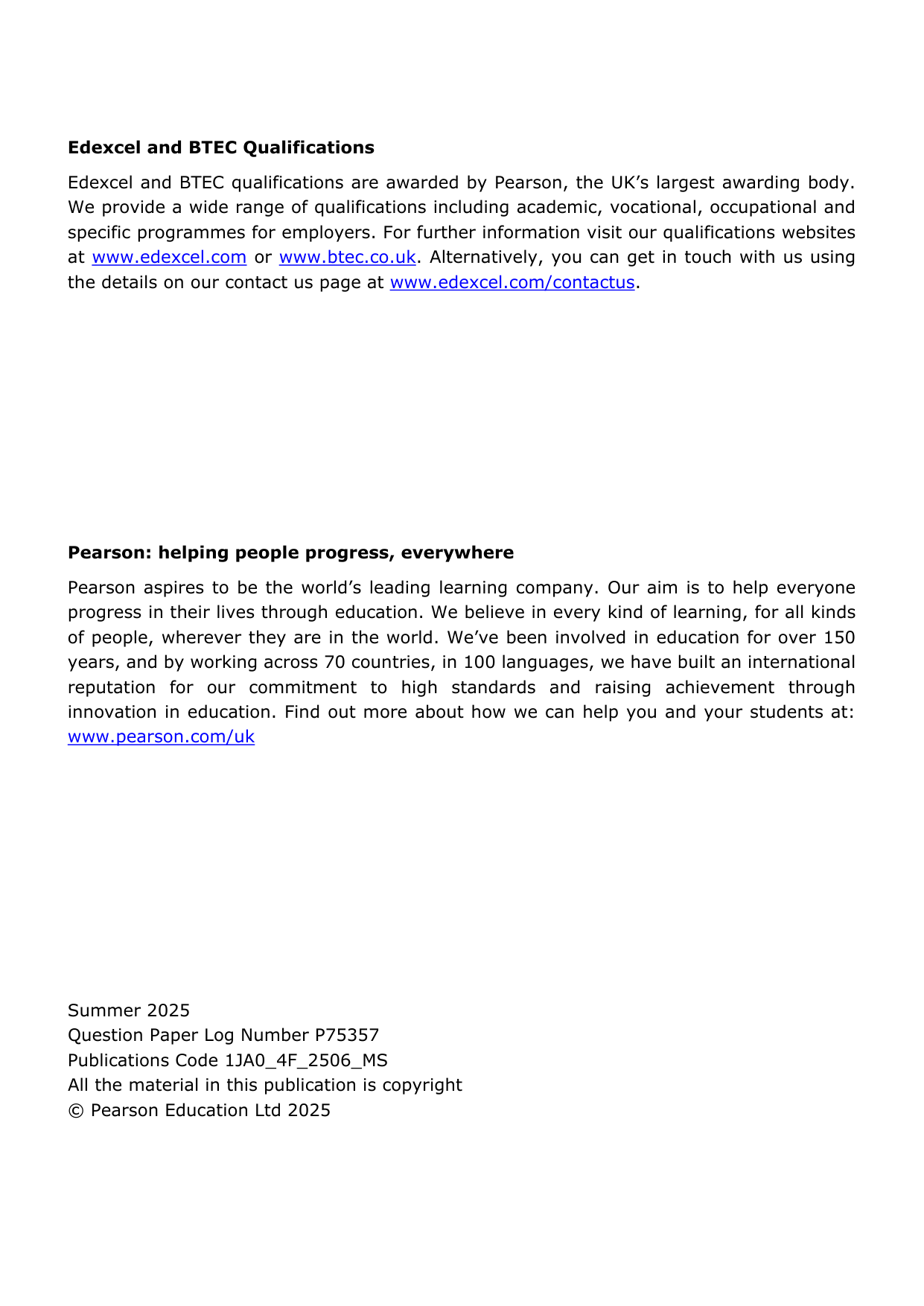Pearson Edexcel GCSE Japanese Paper 4F 2025 Mark Scheme
